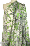 Italian decorative floral silk charmeuse - light lime/ivory 1.375 yds