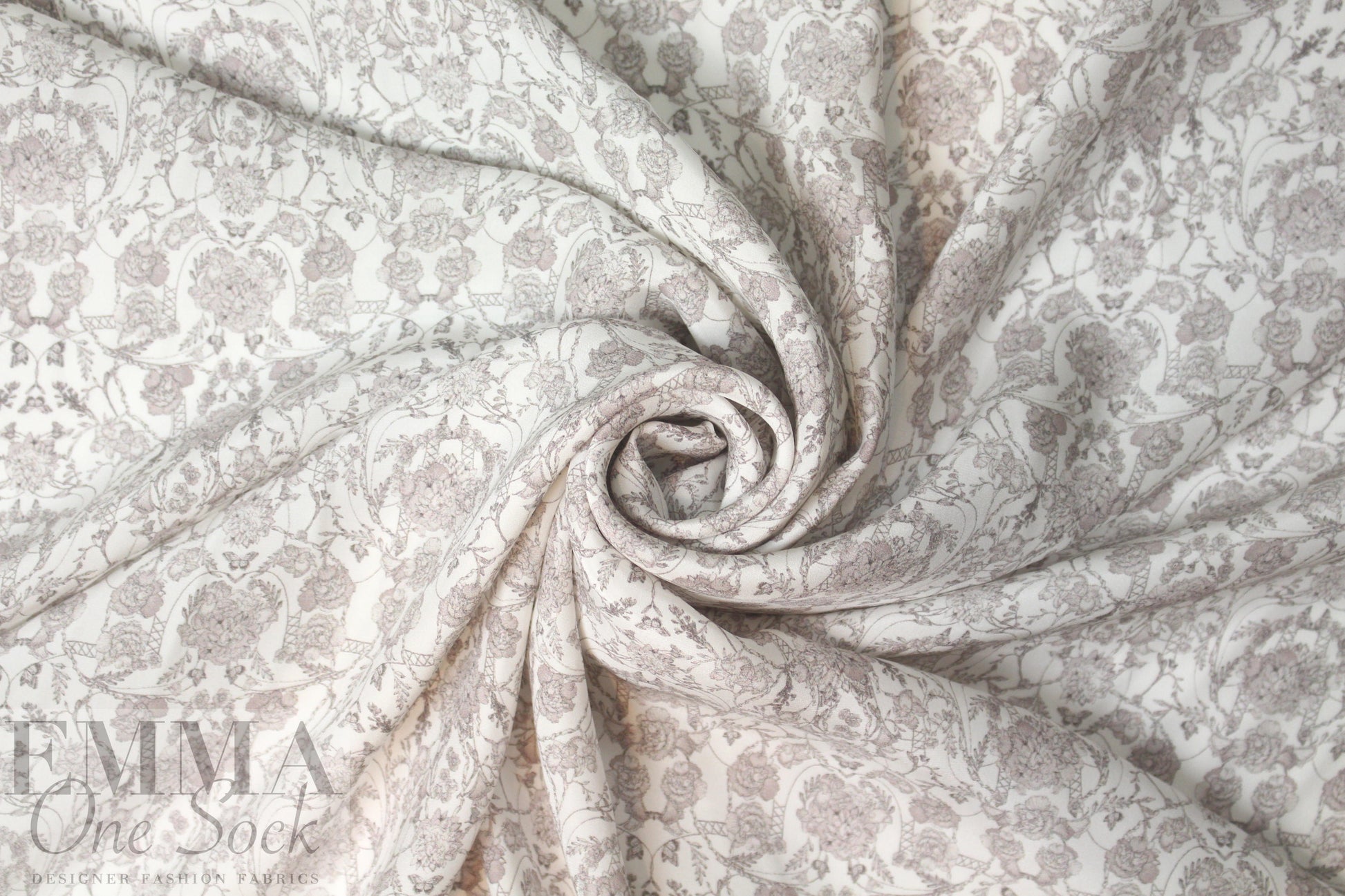 Italian blush-gray garlands silk charmeuse
