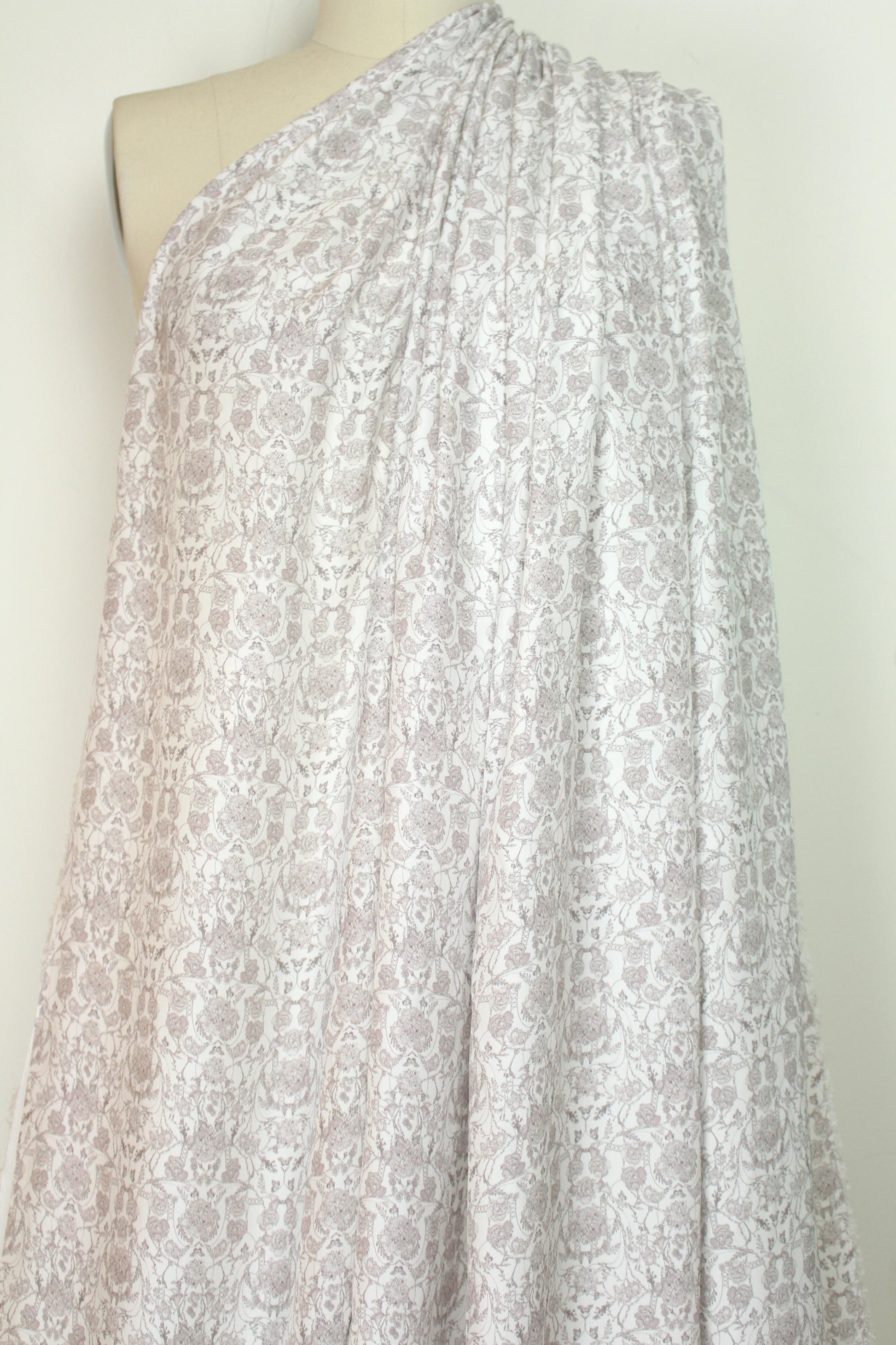 Italian blush-gray garlands silk charmeuse