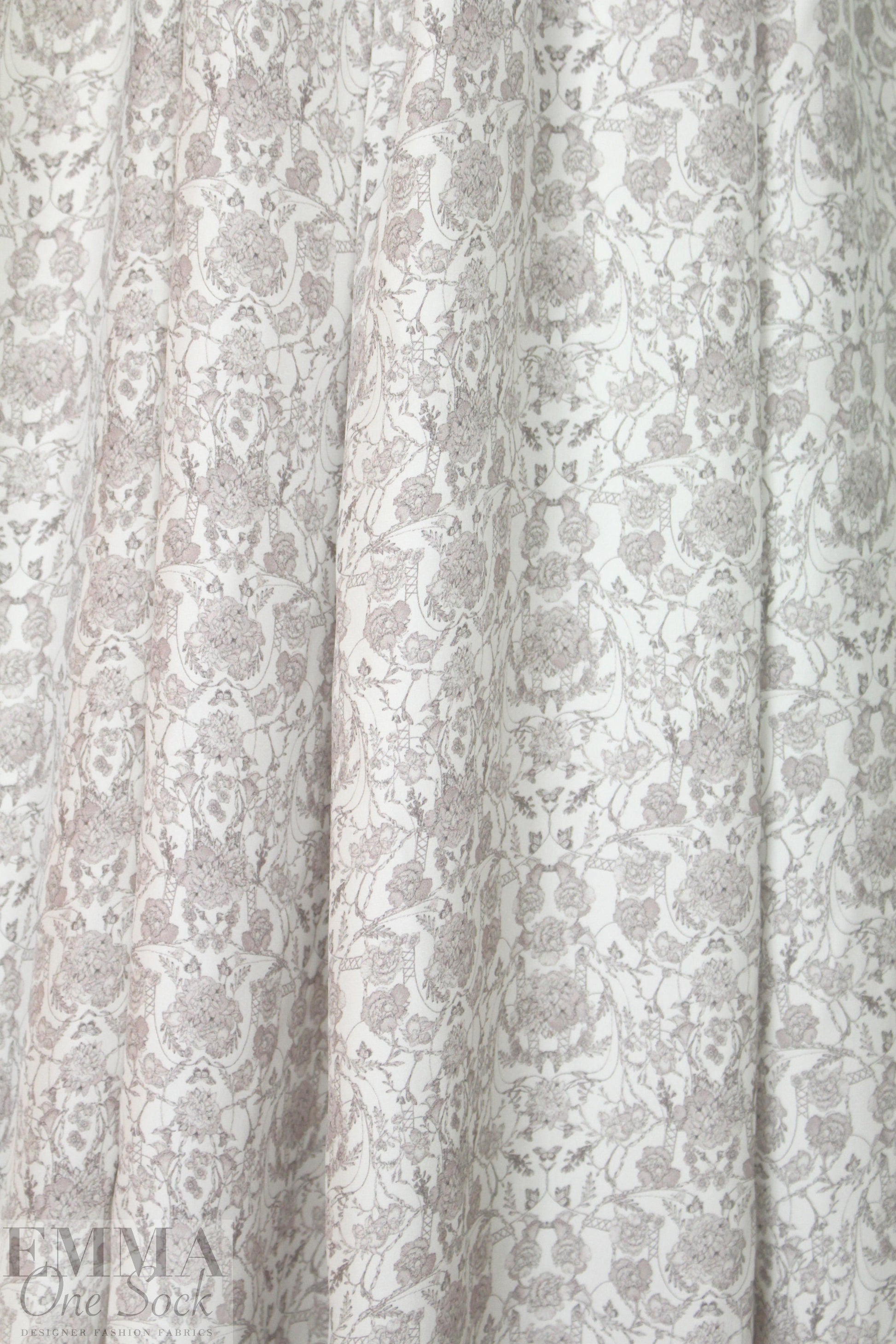 Italian blush-gray garlands silk charmeuse