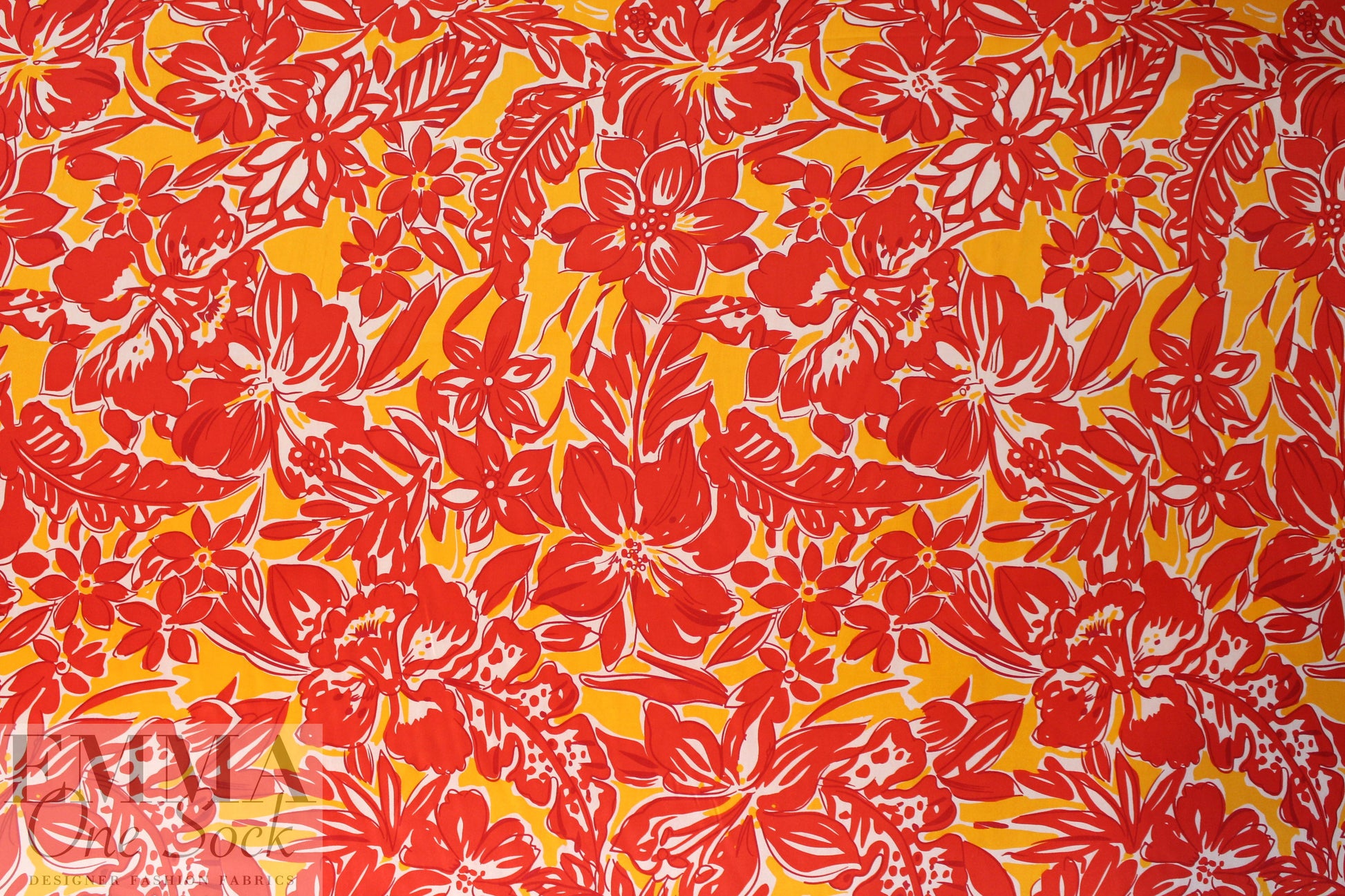 NY designer cherry/citrine floral silk charmeuse 1.875 yds