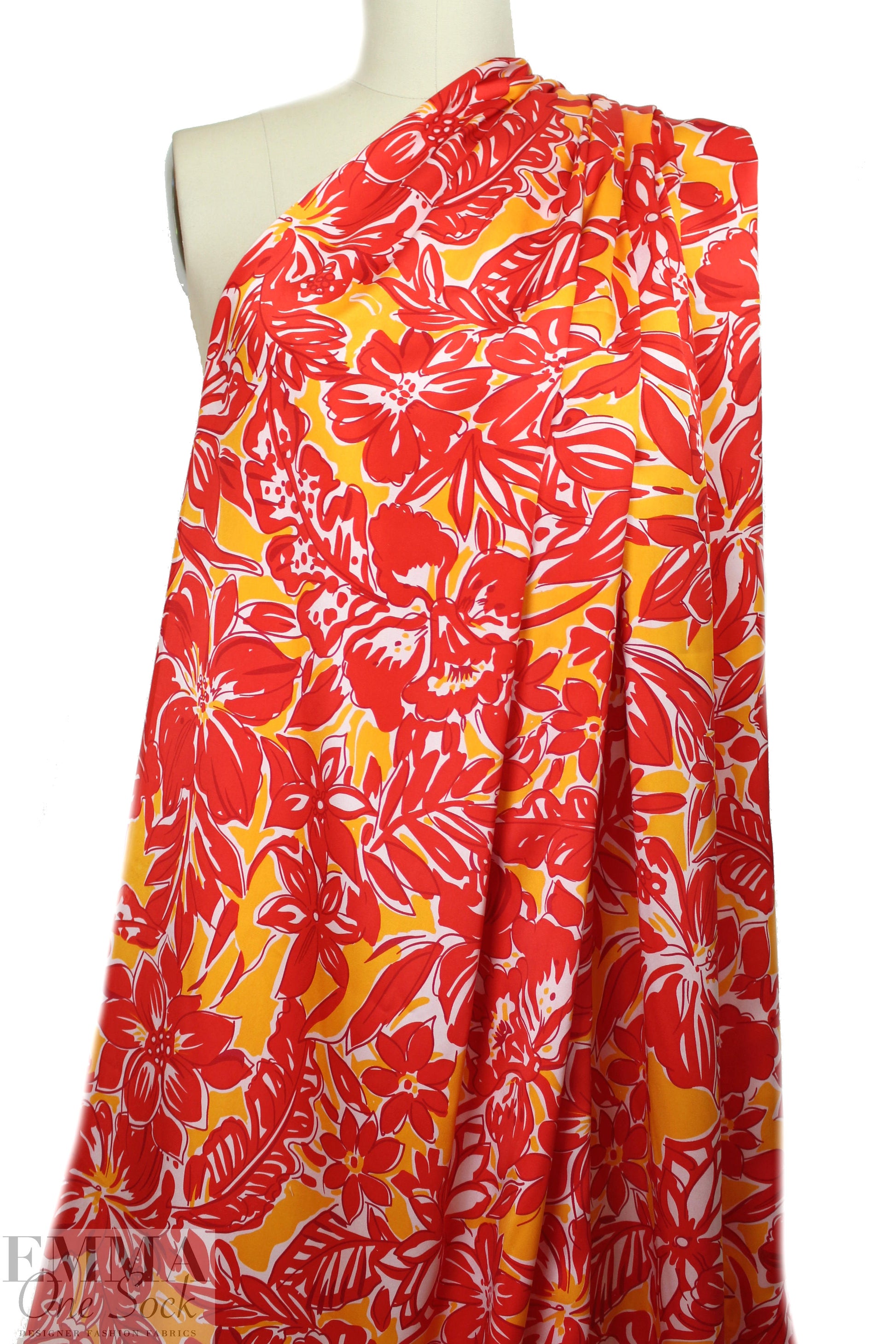 NY designer cherry/citrine floral silk charmeuse