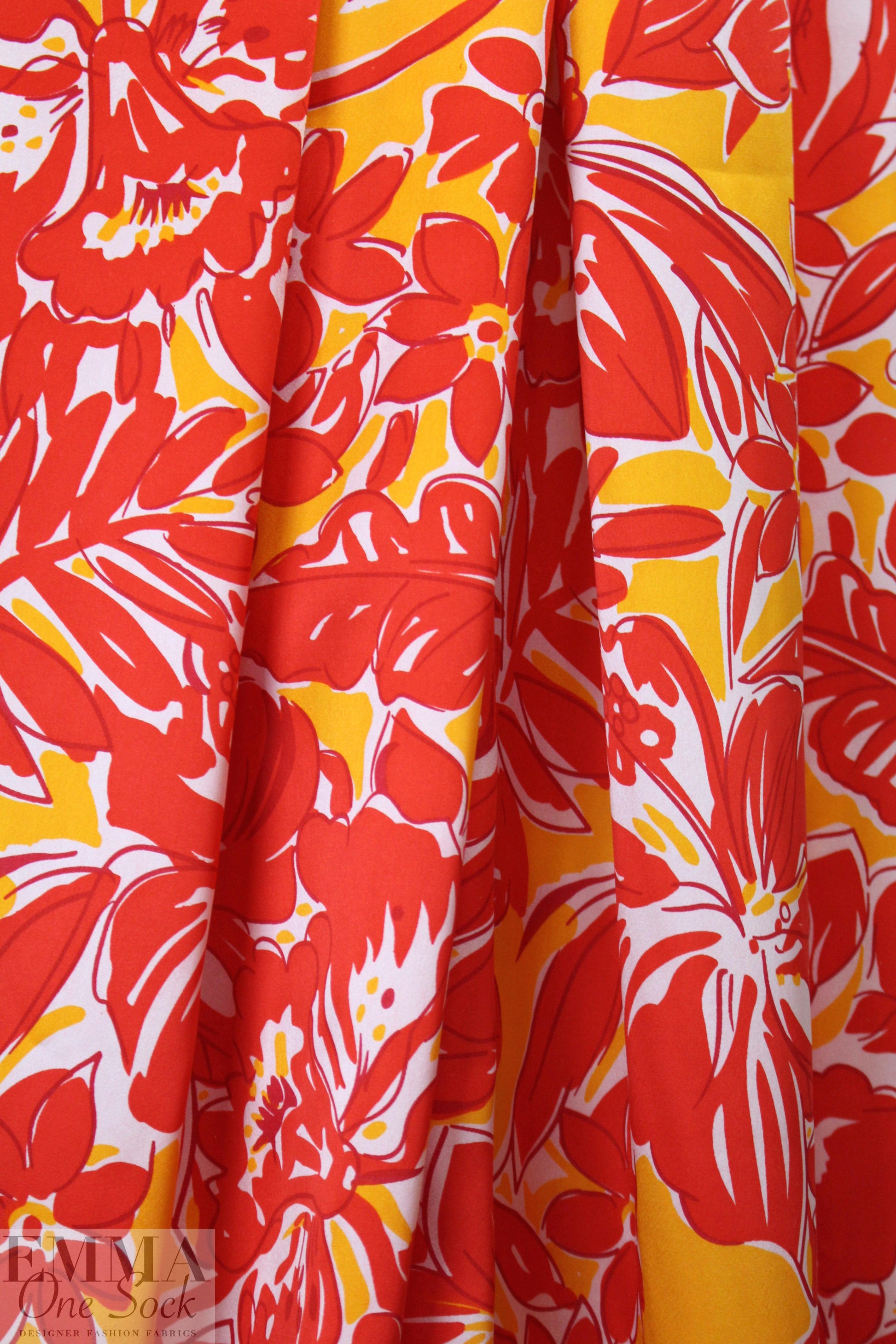NY designer cherry/citrine floral silk charmeuse 1.875 yds