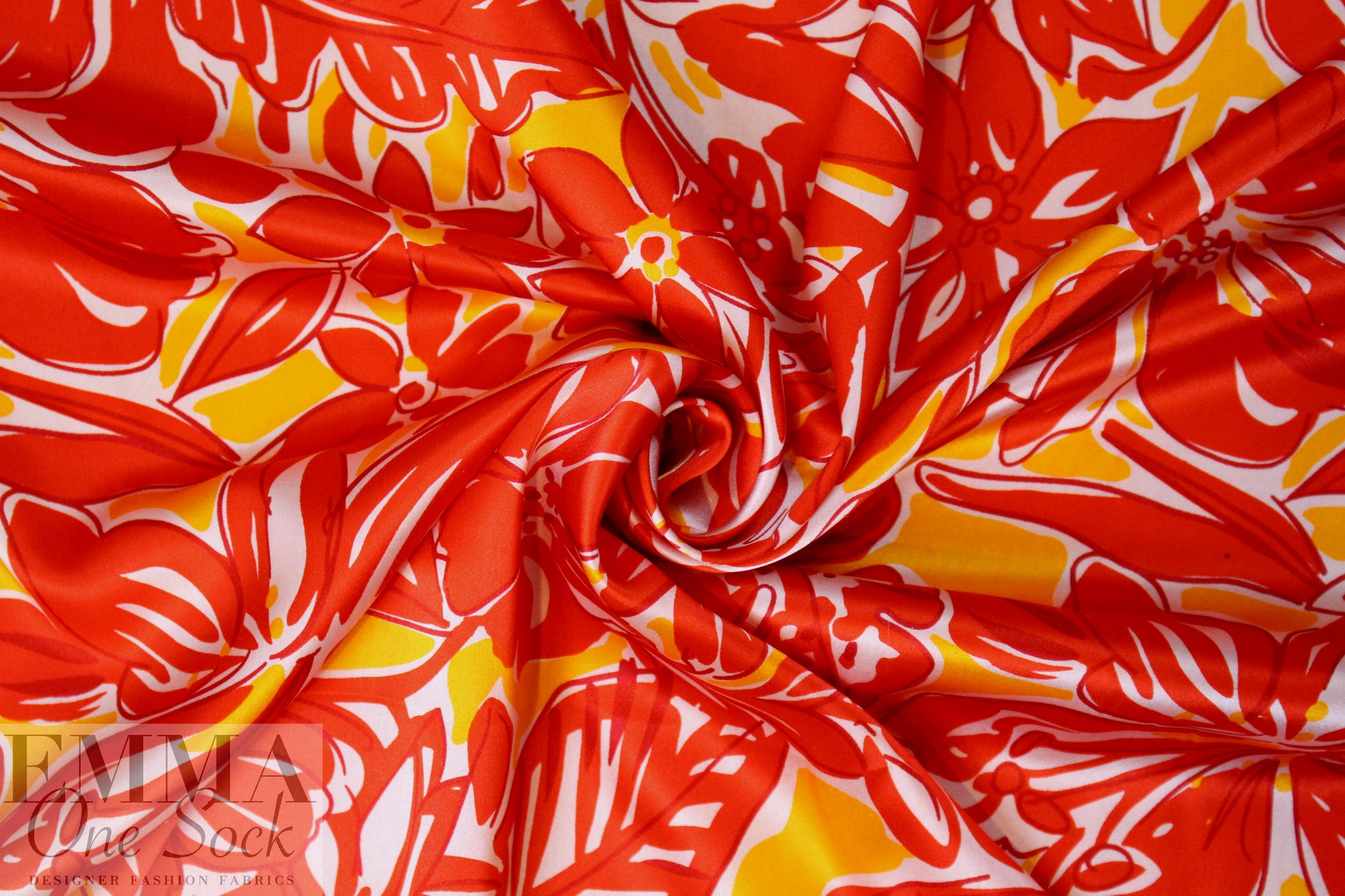 NY designer cherry/citrine floral silk charmeuse