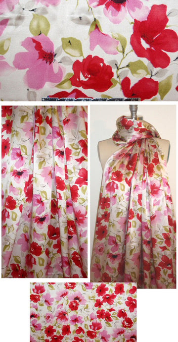NY designer pink/red floral silk charmeuse