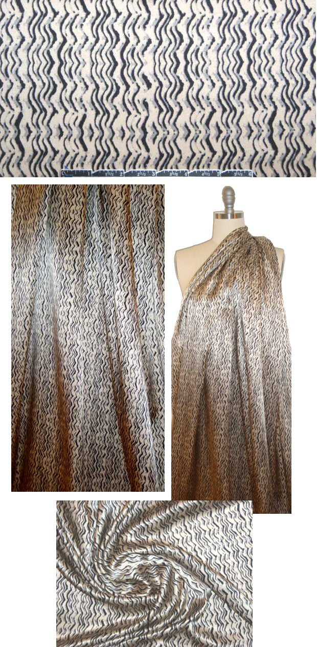 Italian black/gray/sand wavy graphic silk charmeuse