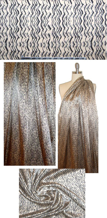 Italian black/gray/sand wavy graphic silk charmeuse