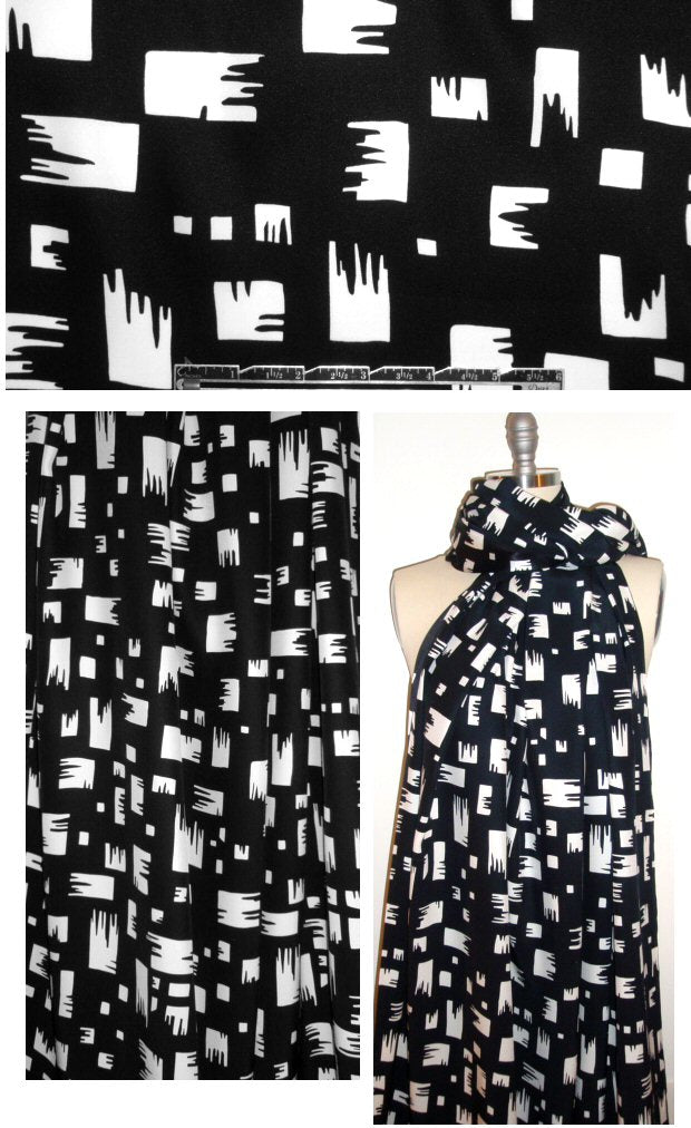 NY designer black/white graphic silk charmeuse