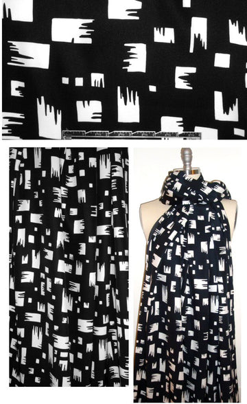 NY designer black/white graphic silk charmeuse 1.375 yd