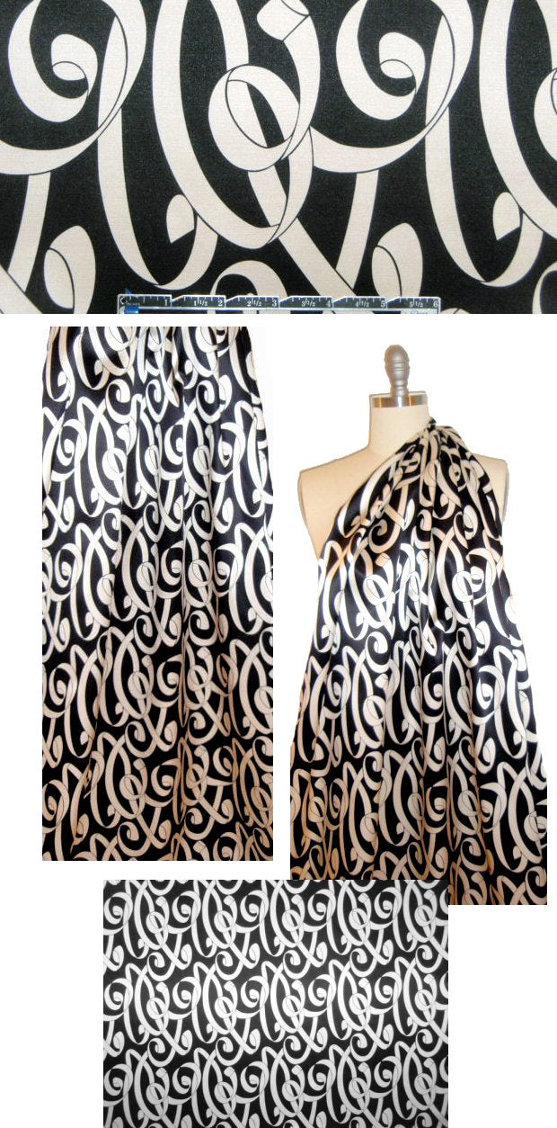 NY designer black/cream curled ribbons silk charmeuse 1.33 yd