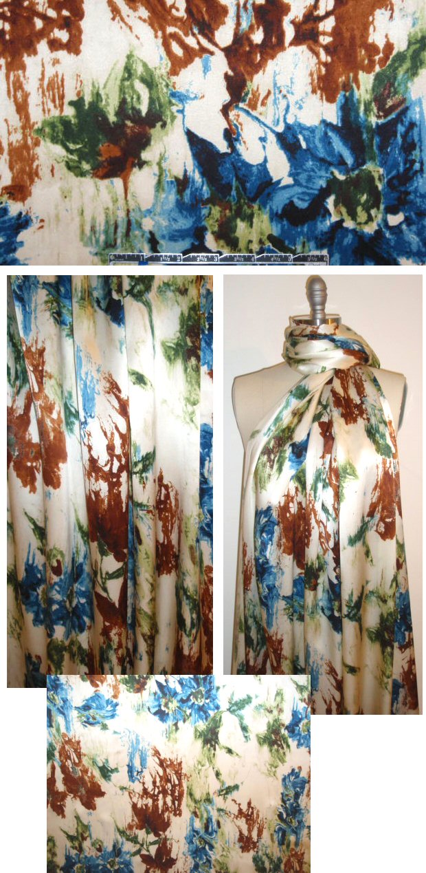 NY designer painterly abstract floral silk charmeuse