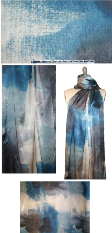 NY designer 'cloudy blues' stretch silk charmeuse