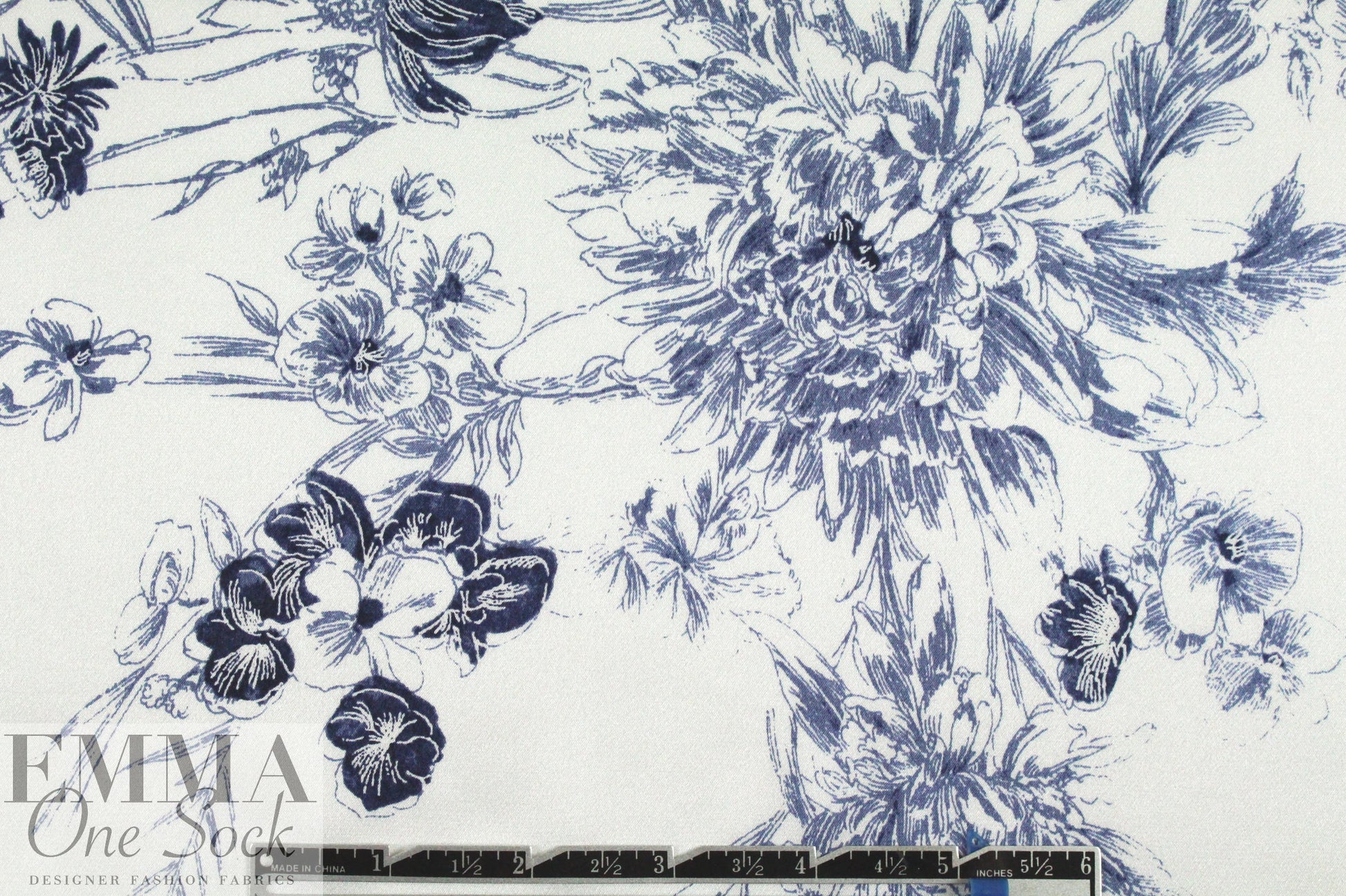 NY designer delicate blue floral silk charmeuse