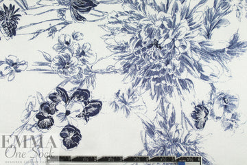 NY designer delicate blue floral silk charmeuse