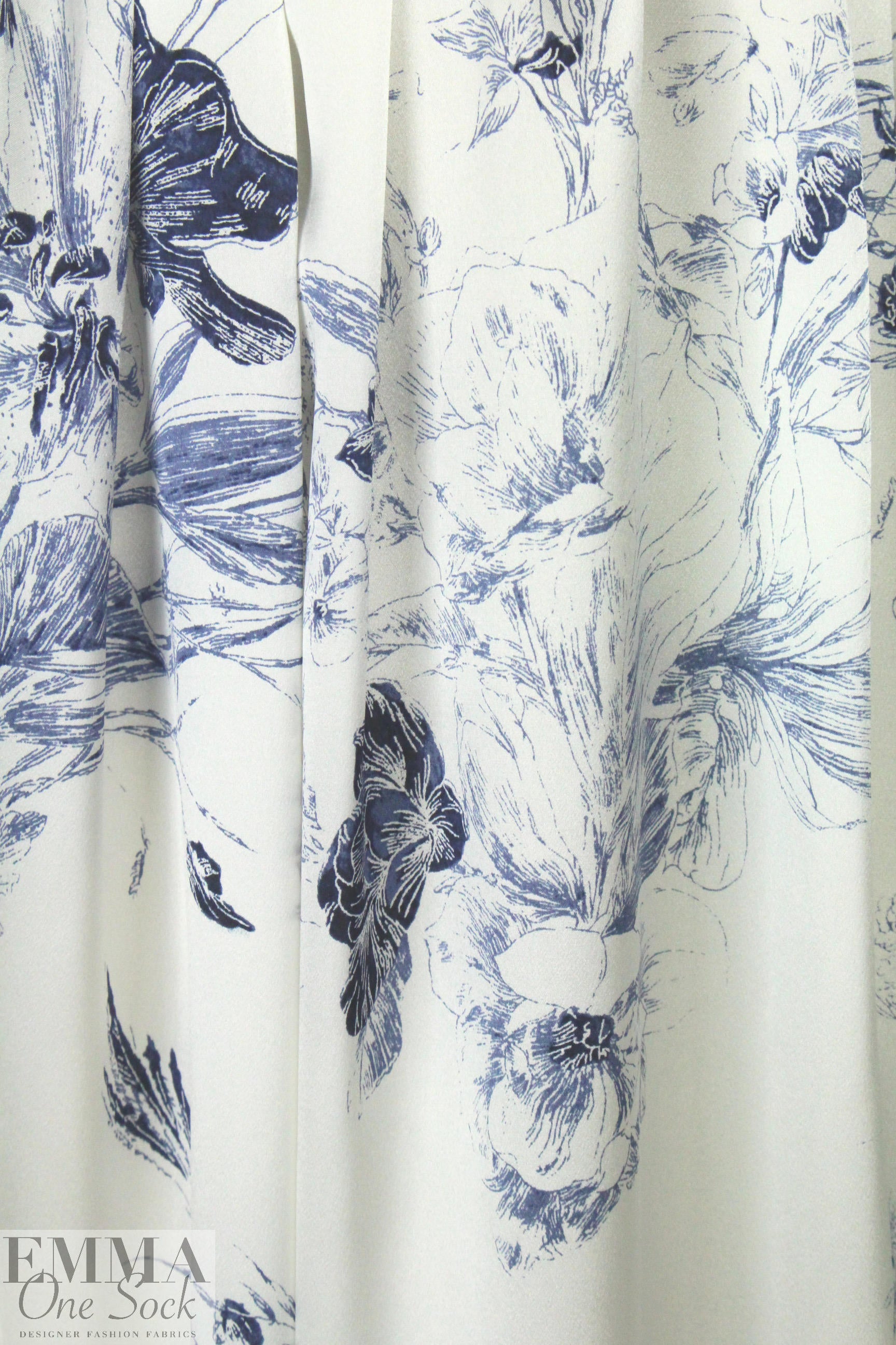 NY designer delicate blue floral silk charmeuse