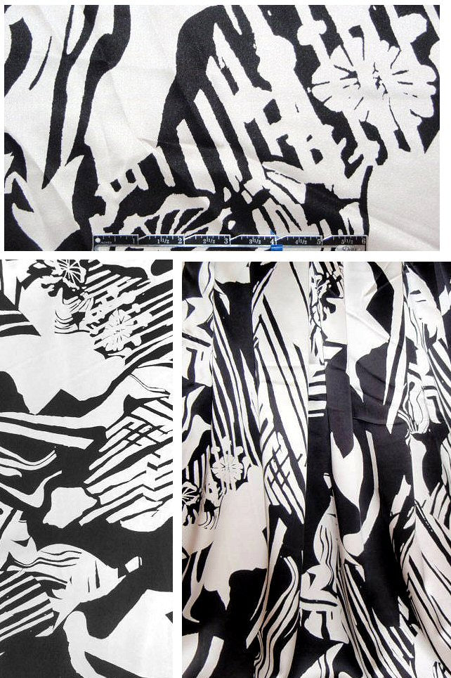 NY designer black and white abstr. silk charmeuse