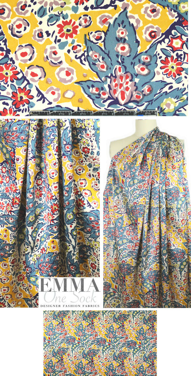 NY designer decorative floral silk charmeuse 1.5 yd