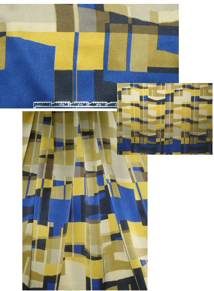 Italian gold/olive/sapphire graphic silk charmeuse