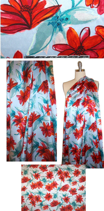 Sun0 peri/teal/spicy red floral silk charmeuse