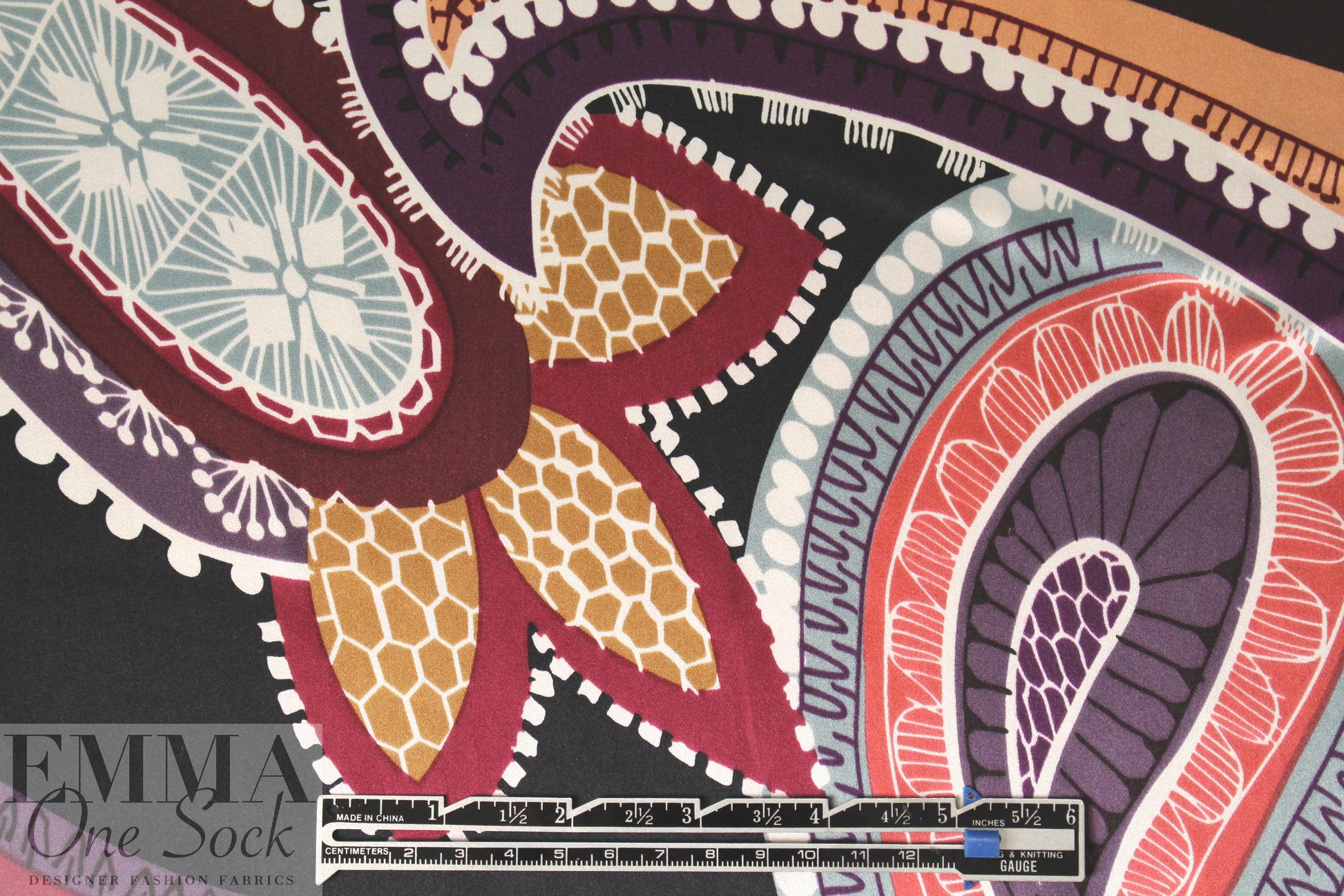 Italian decorative paisley border silk charmeuse