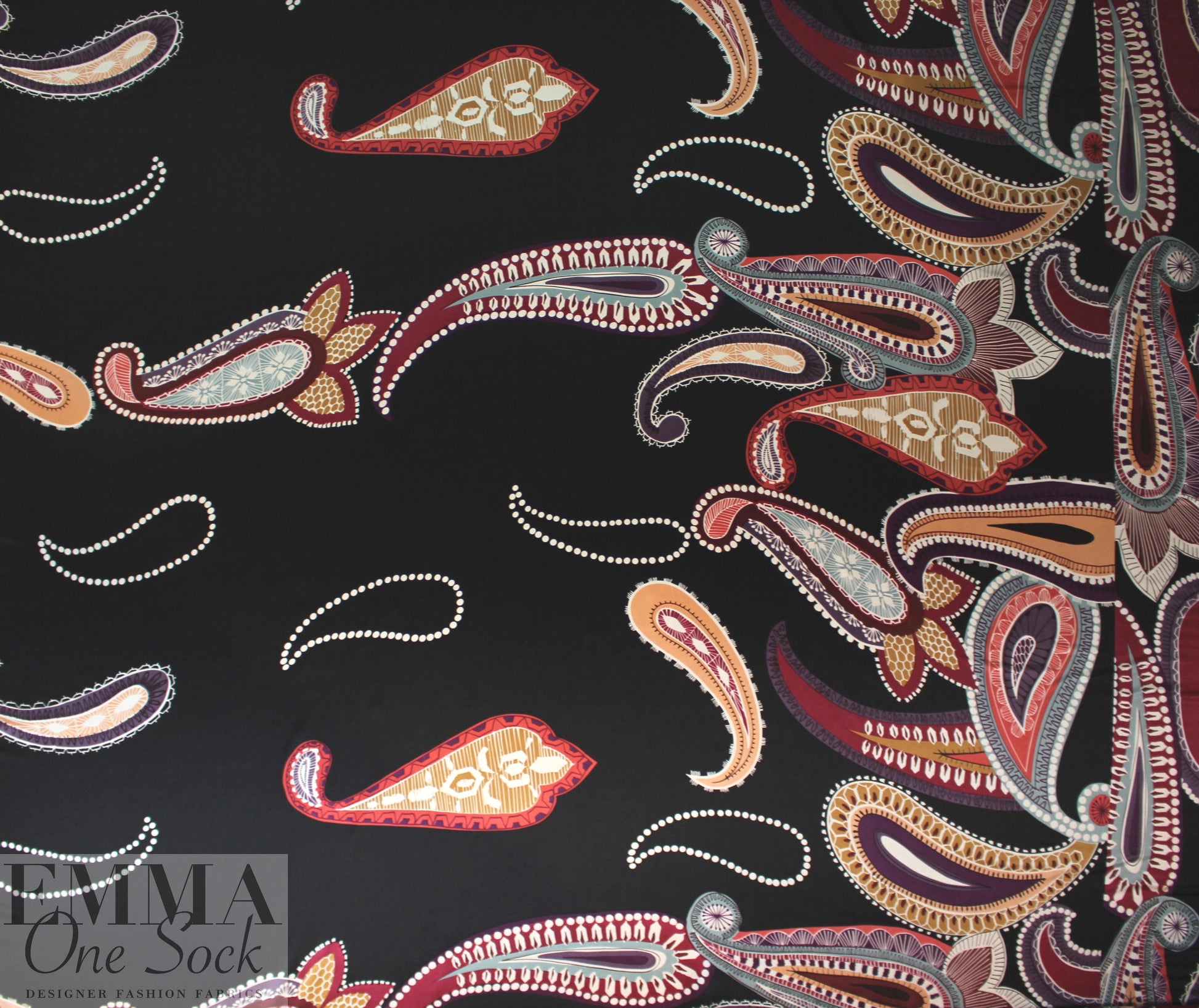Italian decorative paisley border silk charmeuse 2.25 yd