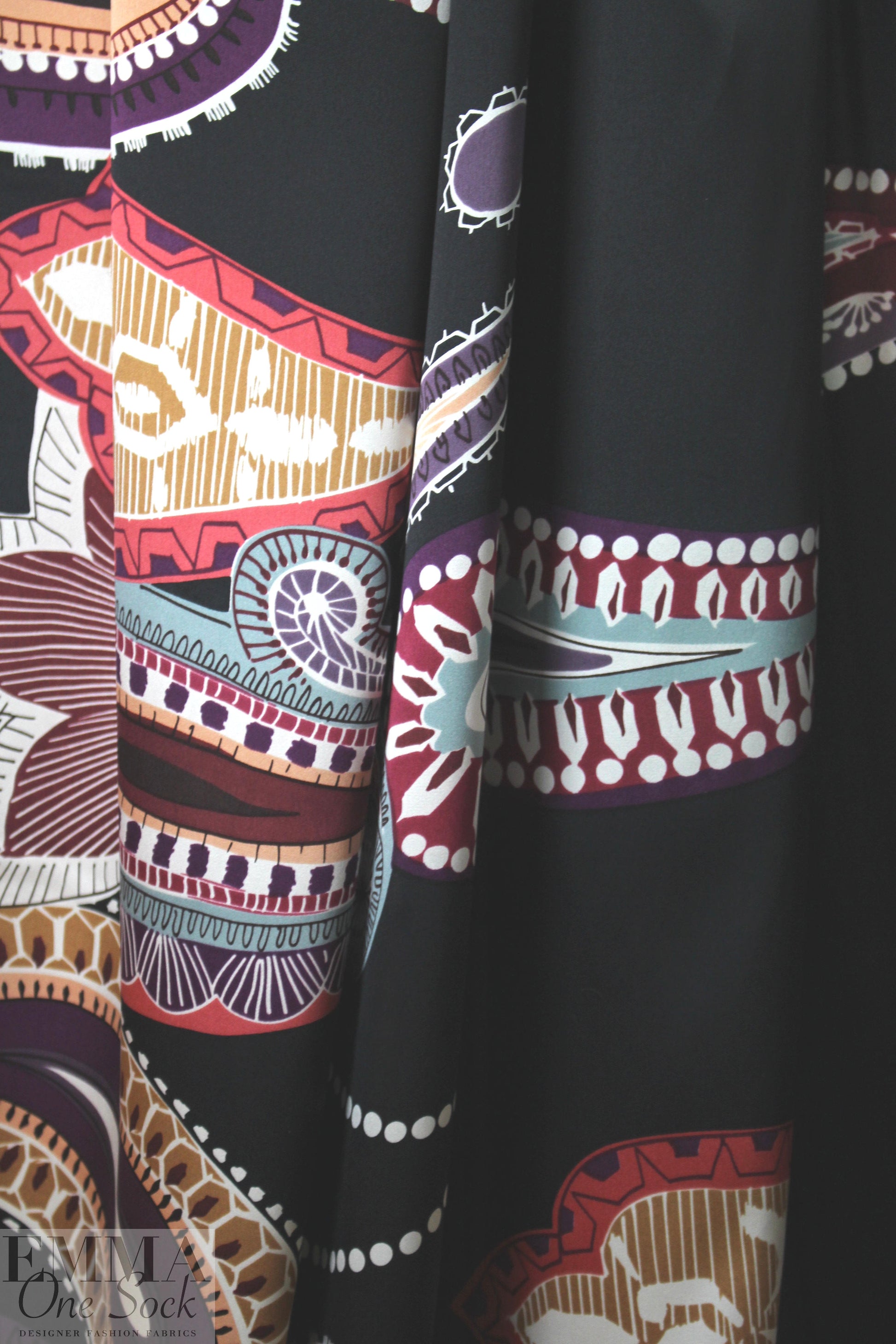 Italian decorative paisley border silk charmeuse