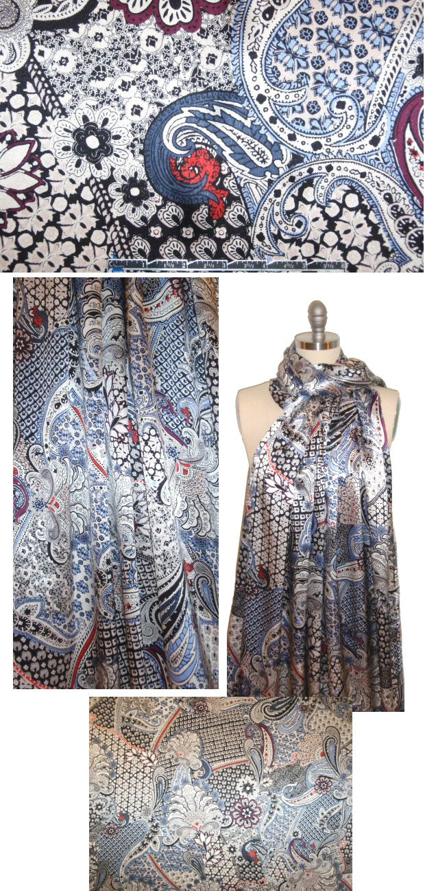 NY designer patchwork paisley silk charmeuse .875 yds