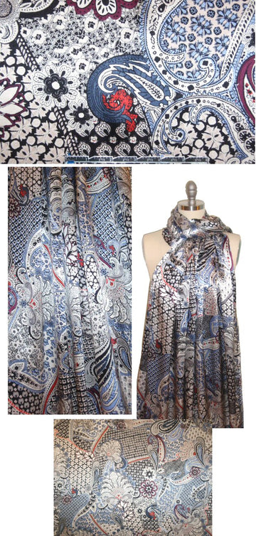 NY designer patchwork paisley silk charmeuse .875 yds