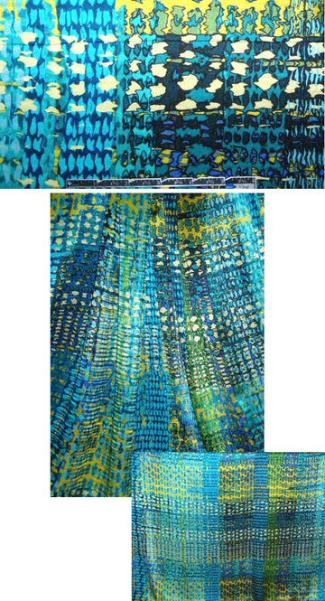 NY designer stylized techno plaid silk charmeuse