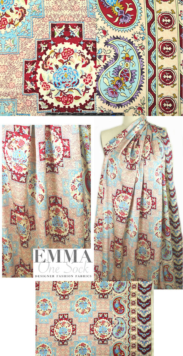 NY designer decorative vintage floral silk charmeuse