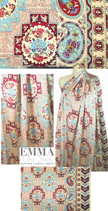 NY designer decorative vintage floral silk charmeuse