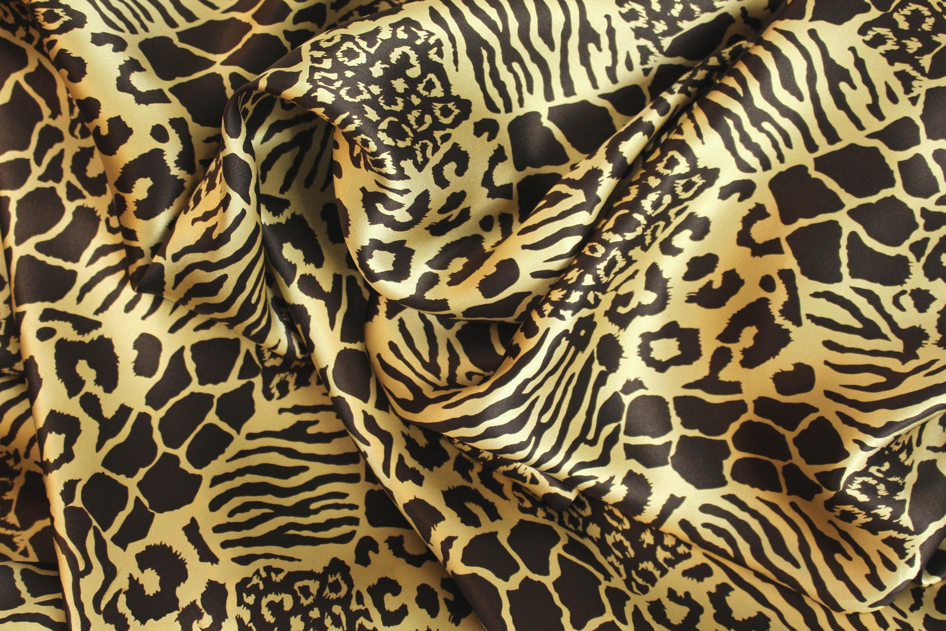 NY designer chocolate/gold animal print silk charmeuse 1.5 yd