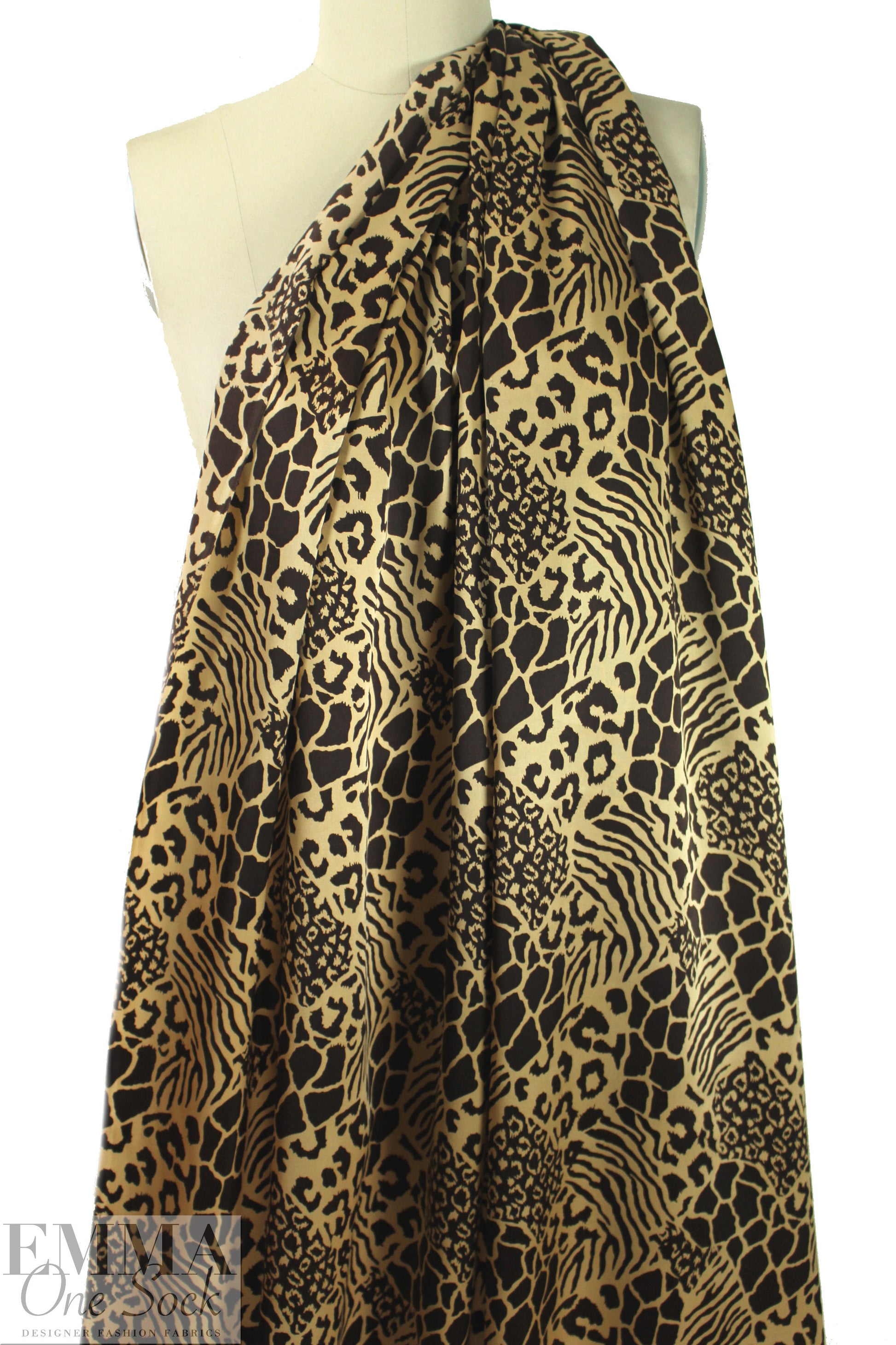 NY designer chocolate/gold animal print silk charmeuse 1.75 yds