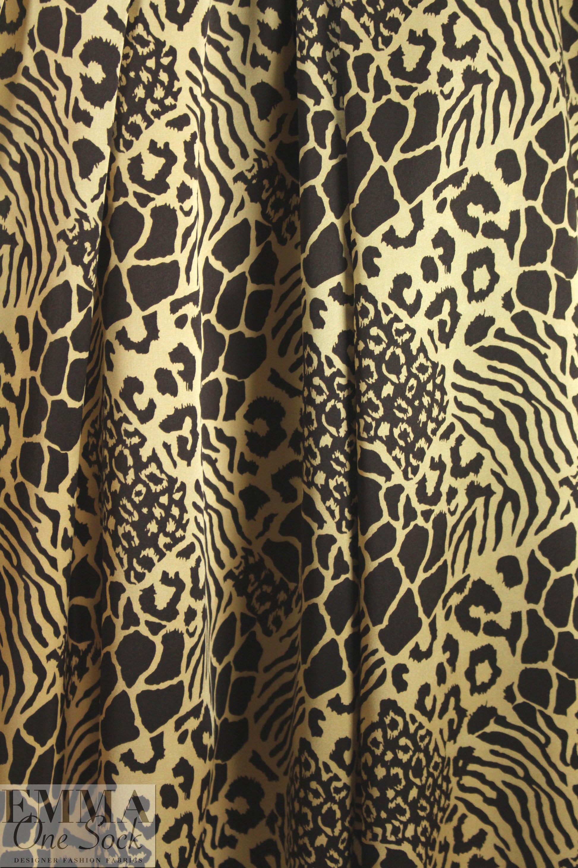 NY designer chocolate/gold animal print silk charmeuse 1.5 yd