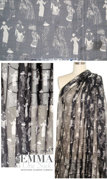 'deco ladies' silk chiffon - ivory on black