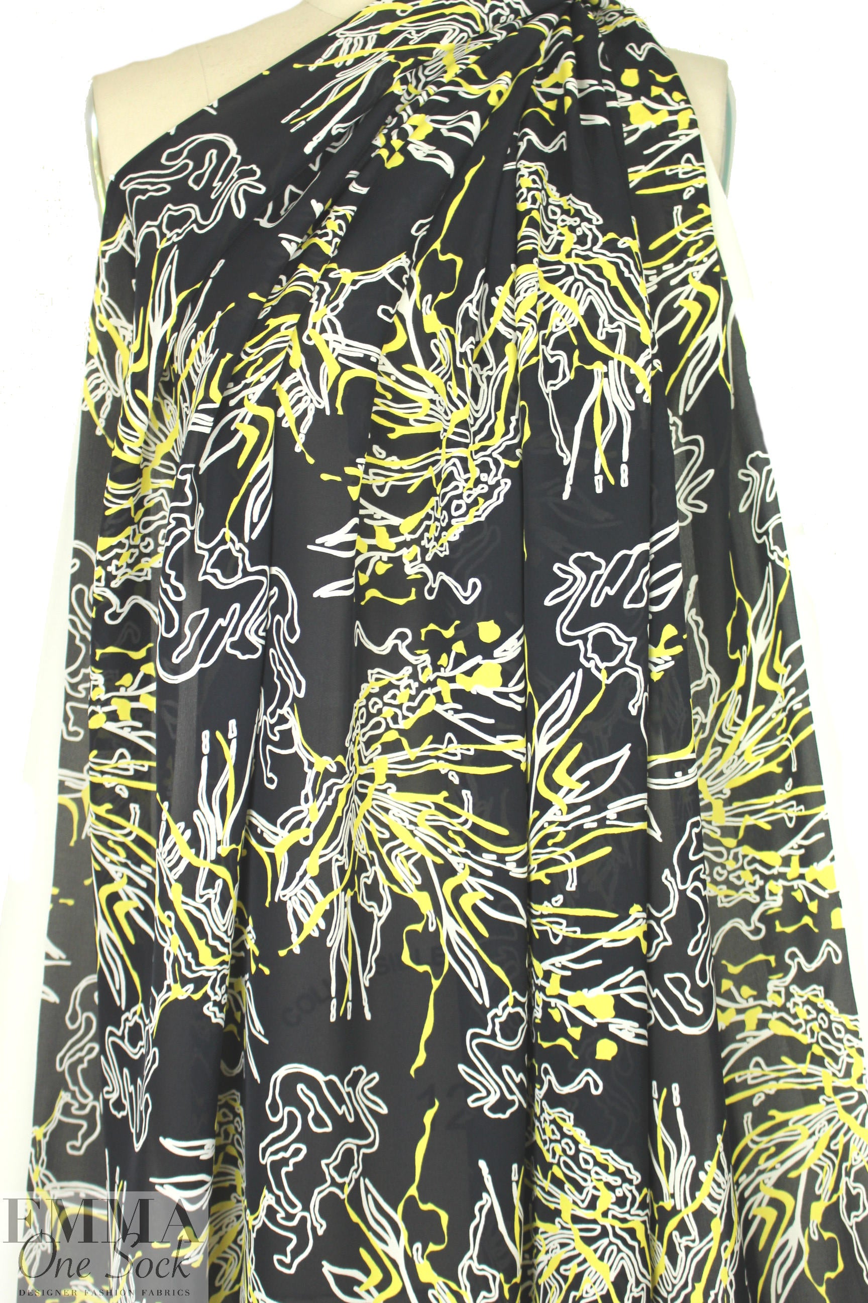 NY designer squiggle abstract silk chiffon 1.5 yd