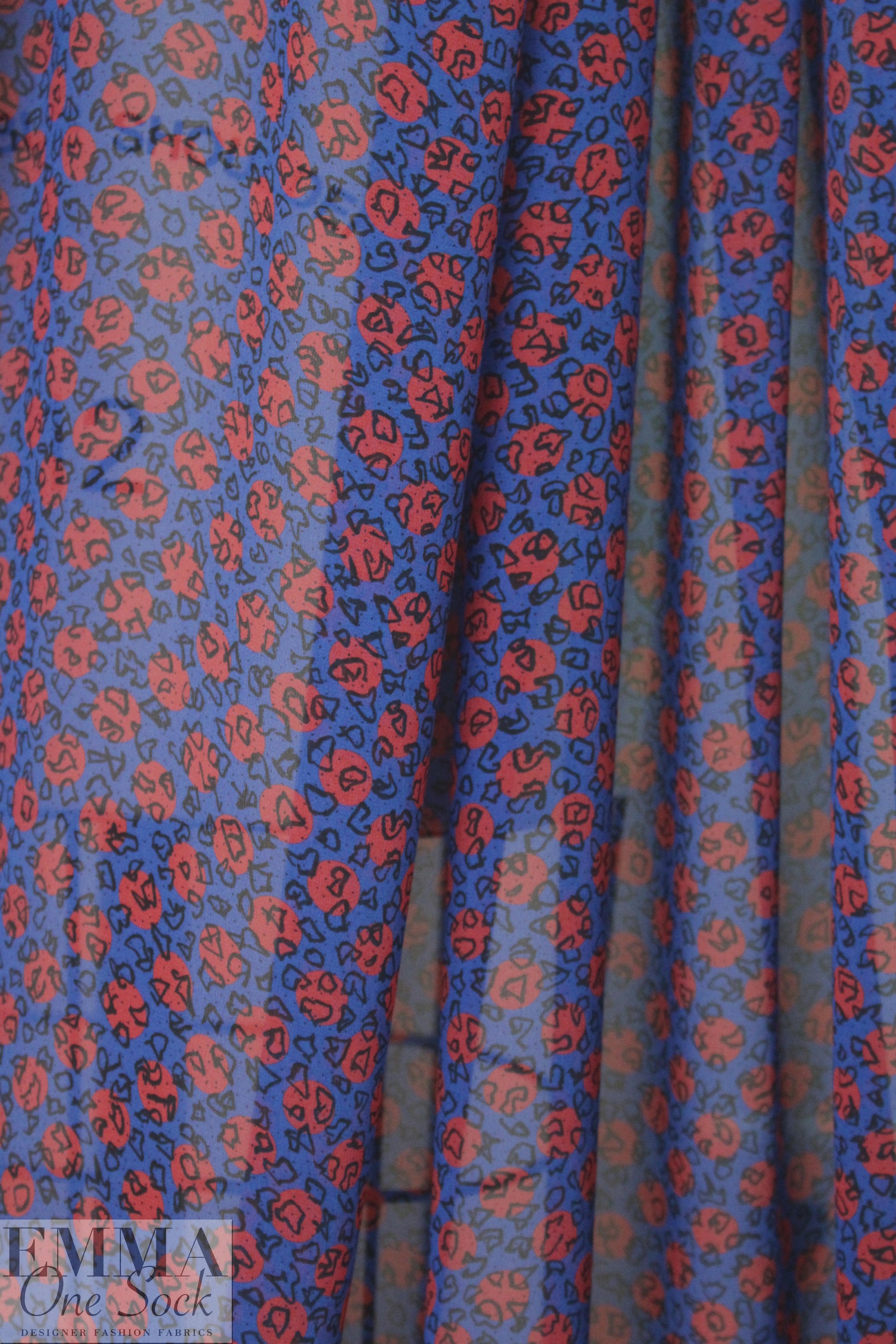 Caroline C0nstas cobalt/red graphic silk chiffon
