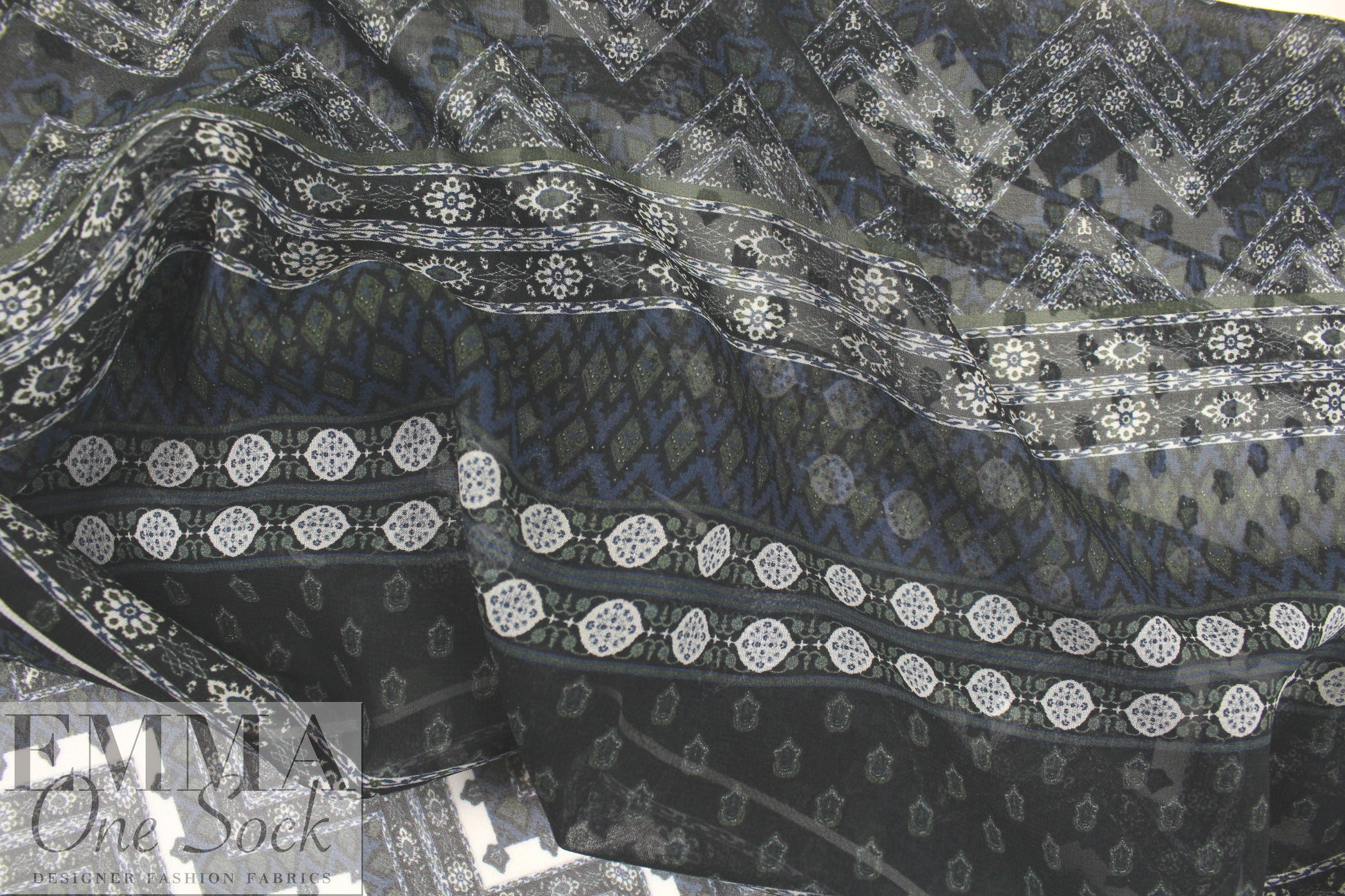 NY designer intricate graphic silk chiffon 1.5 yd
