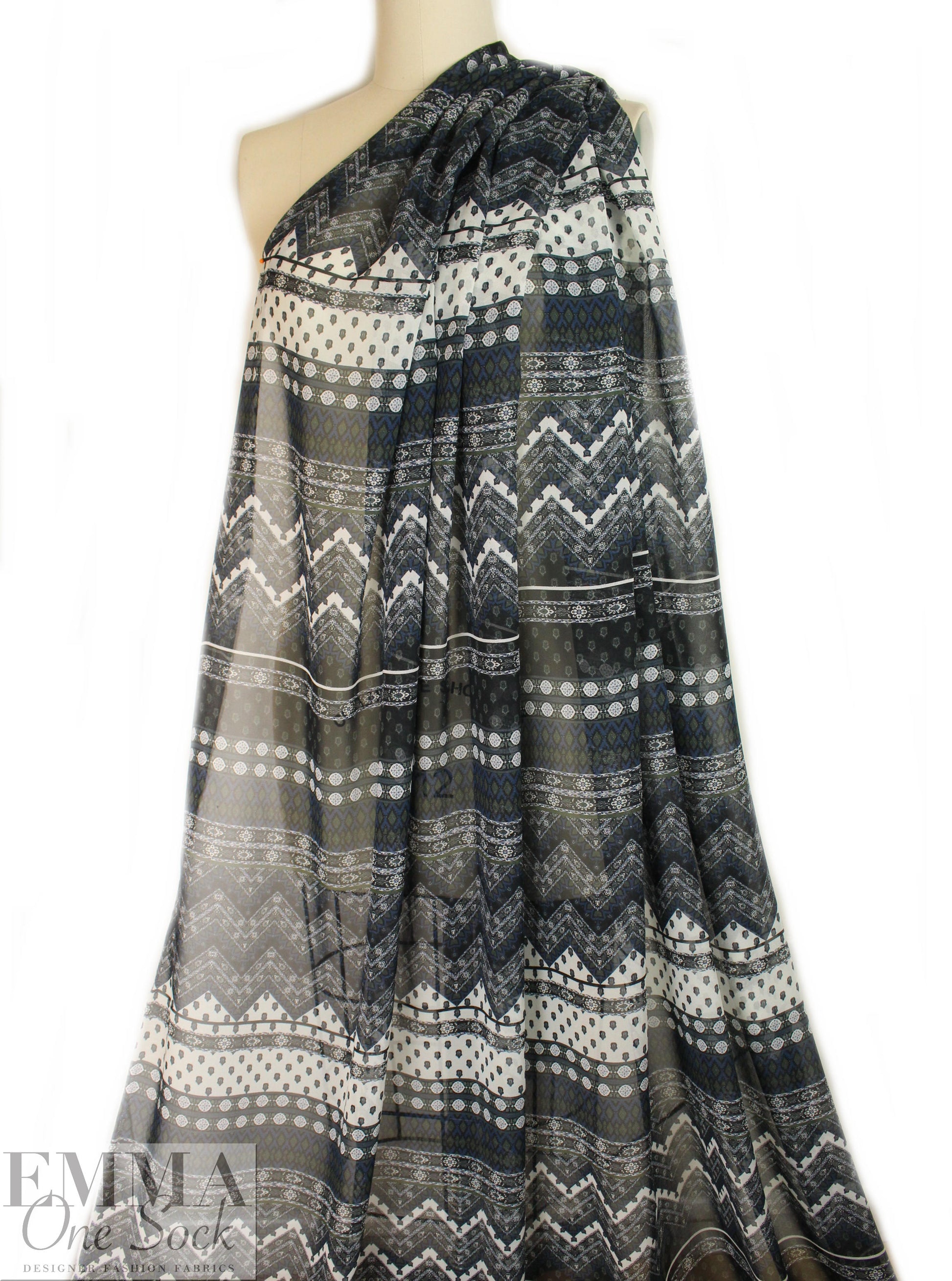 NY designer intricate graphic silk chiffon 1 yard