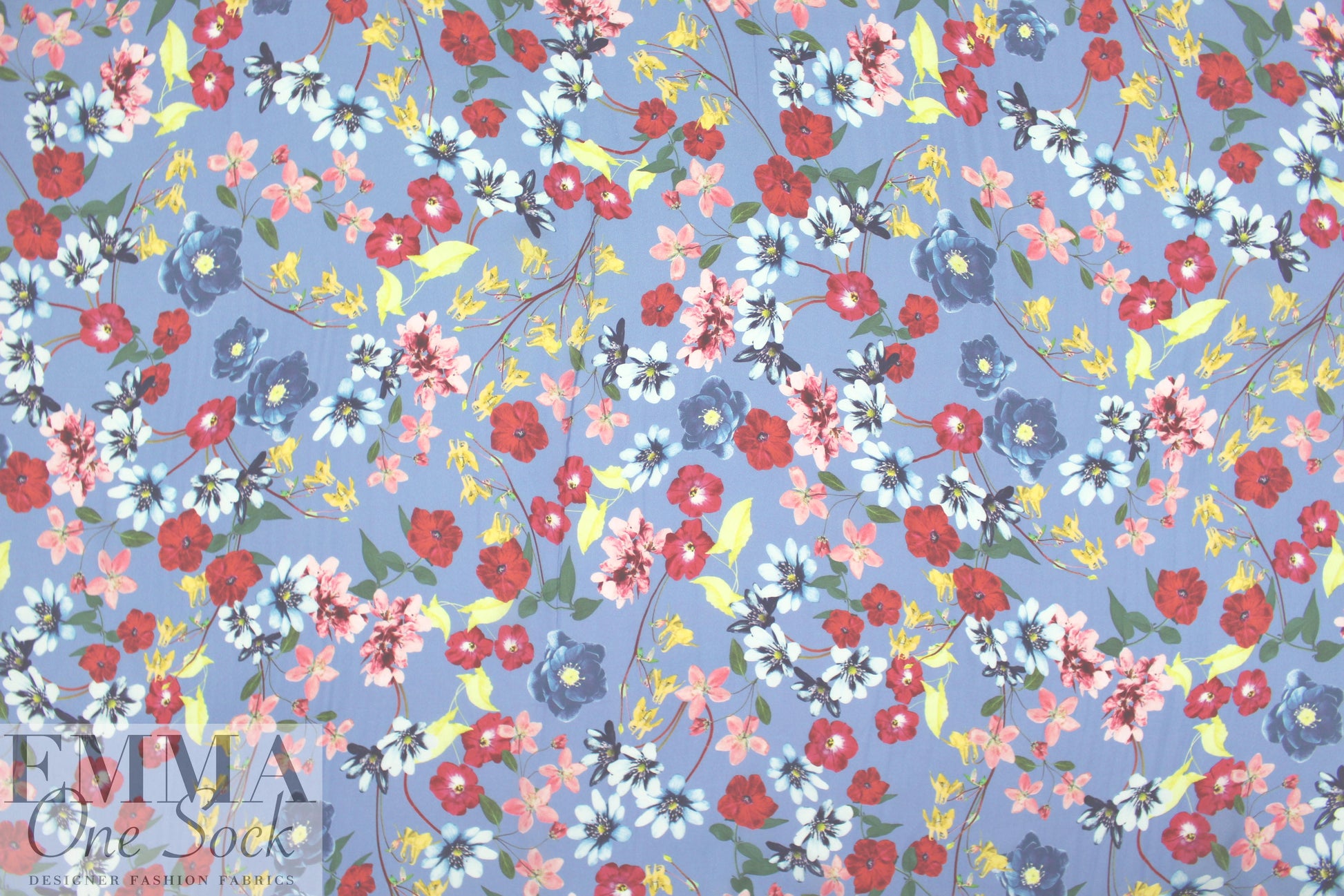 NY designer french blue floral silk georgette 1.875 yd