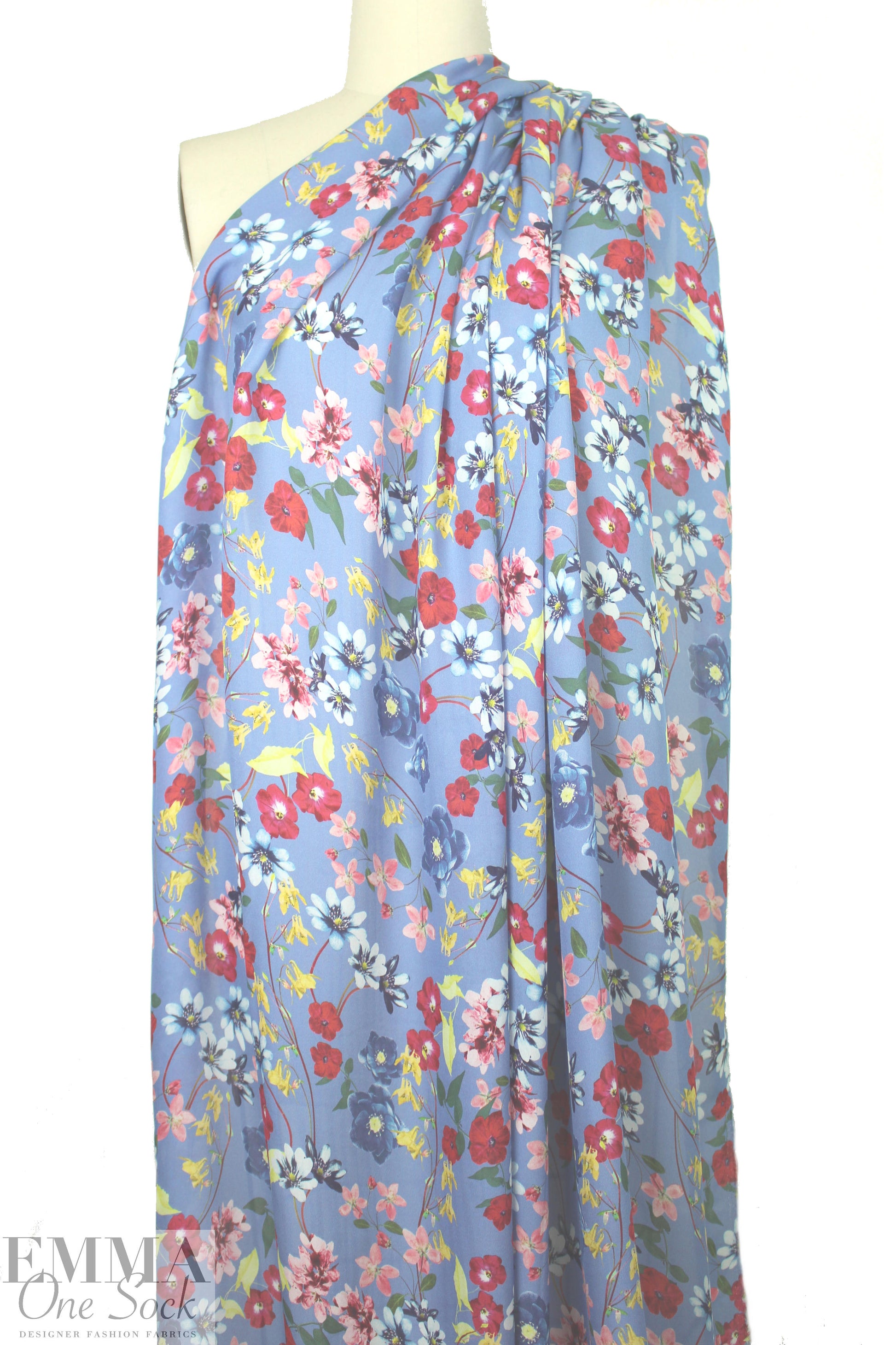 NY designer french blue floral silk georgette 1.875 yd