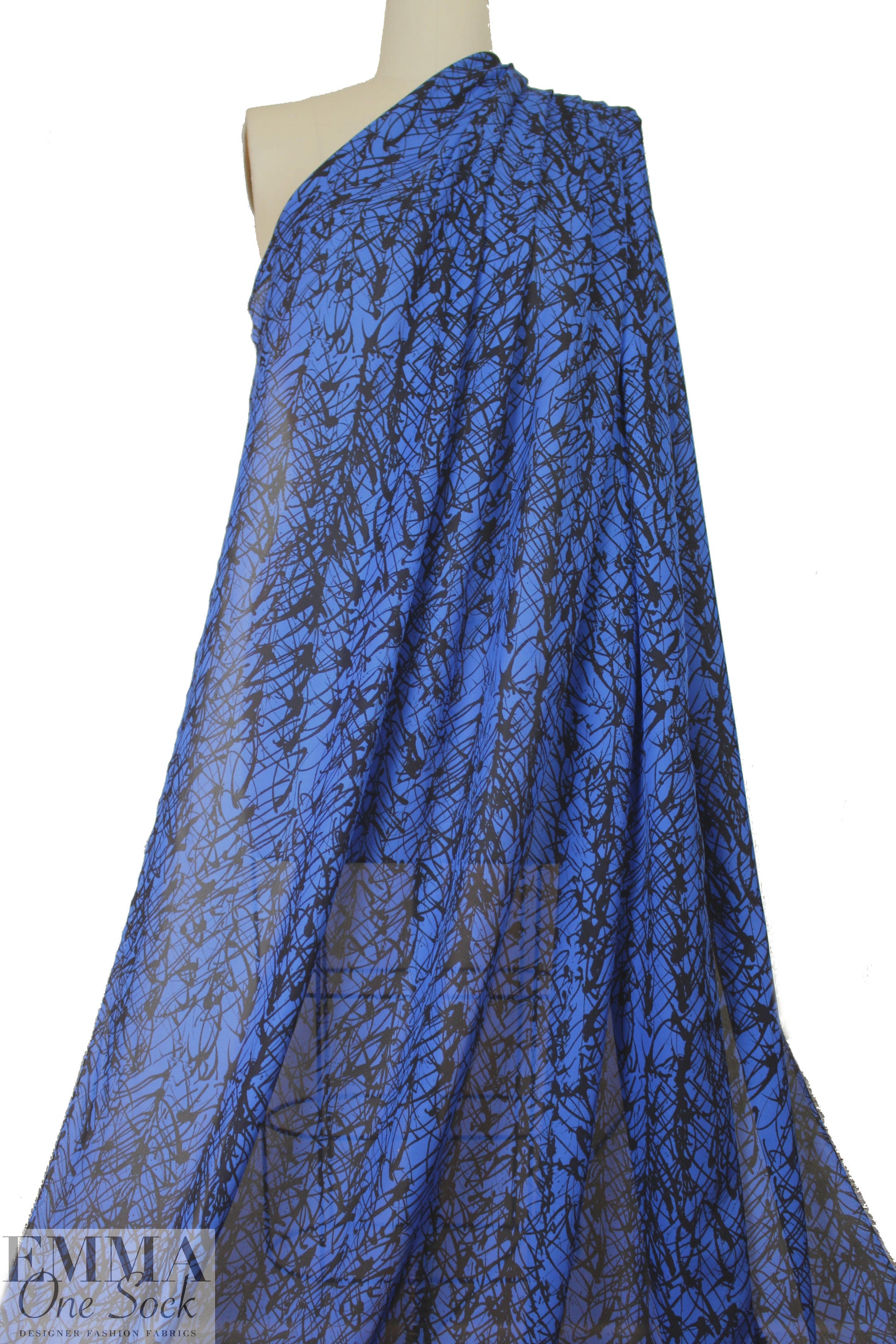 Mi11y blue/black scribble silk blouseweight 2 yd