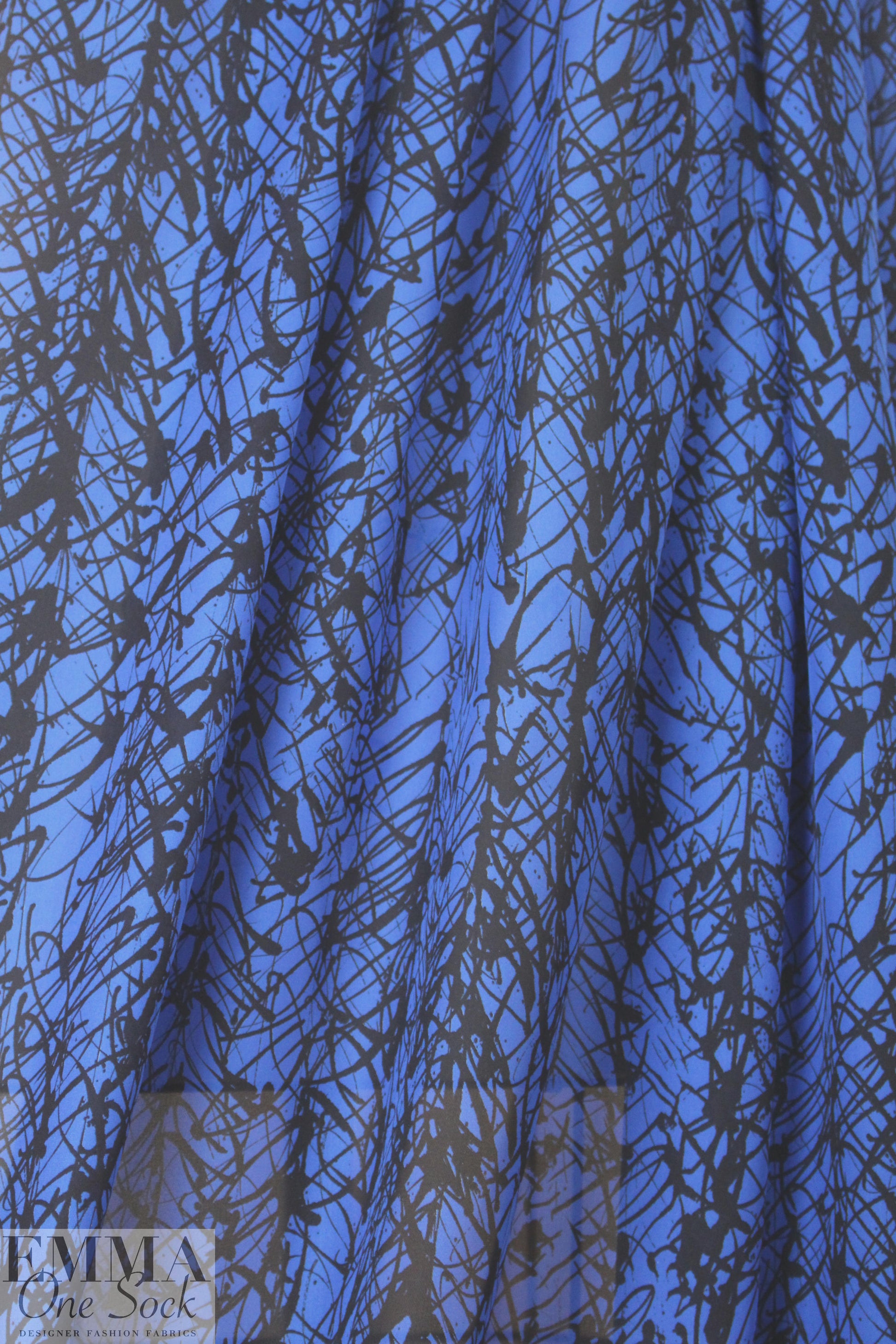 Mi11y blue/black scribble silk blouseweight 2 yd