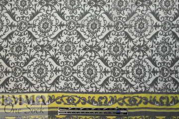 NY designer scrollwork border panel crinkle silk chiffon