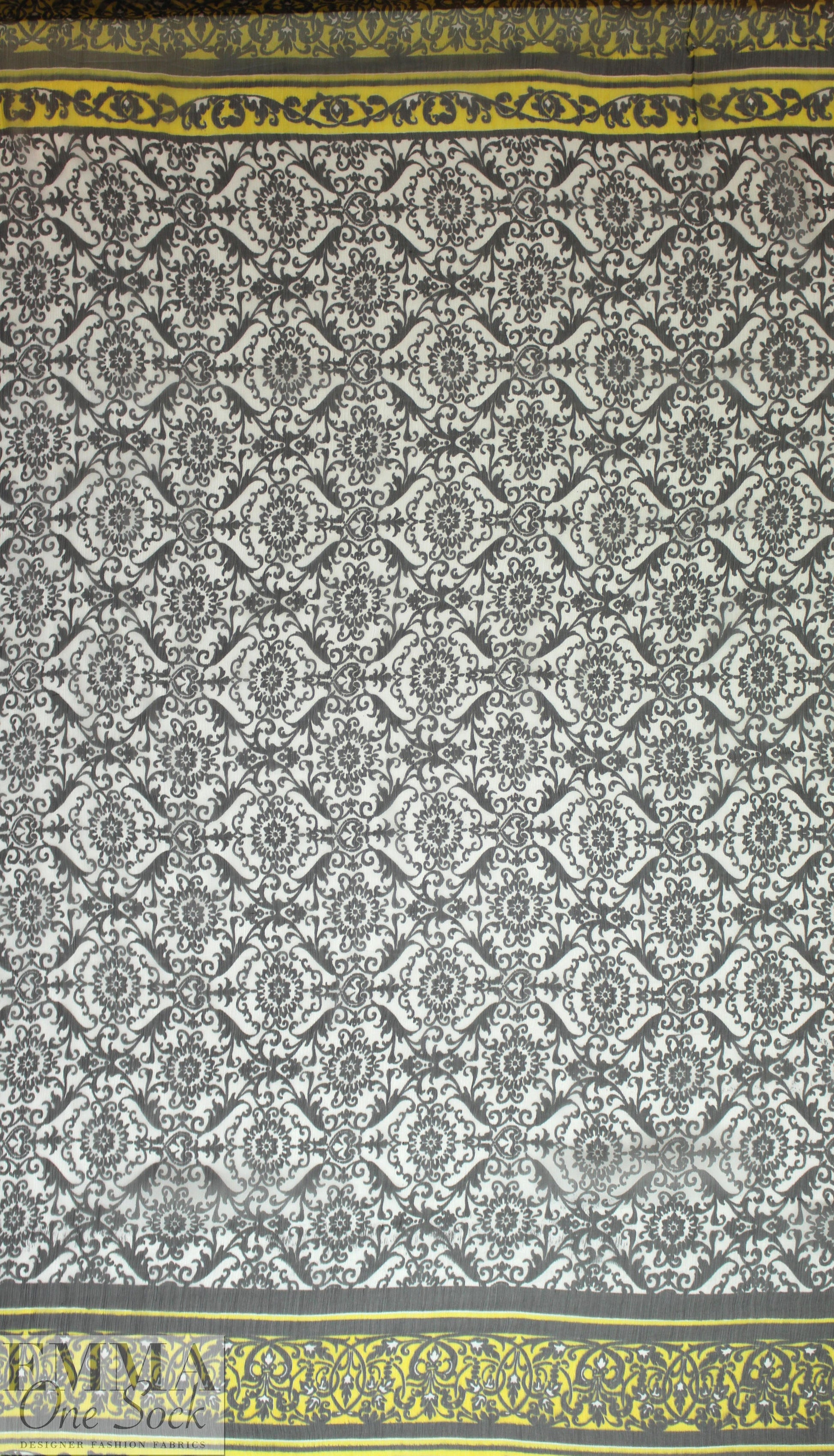 NY designer scrollwork border panel crinkle silk chiffon .75 yds