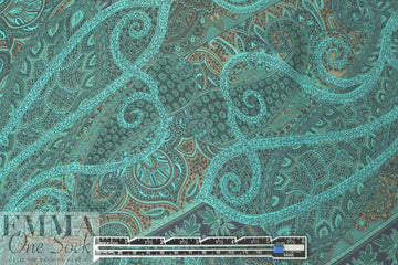 NY designer teal/cocoa paisley silk georgette