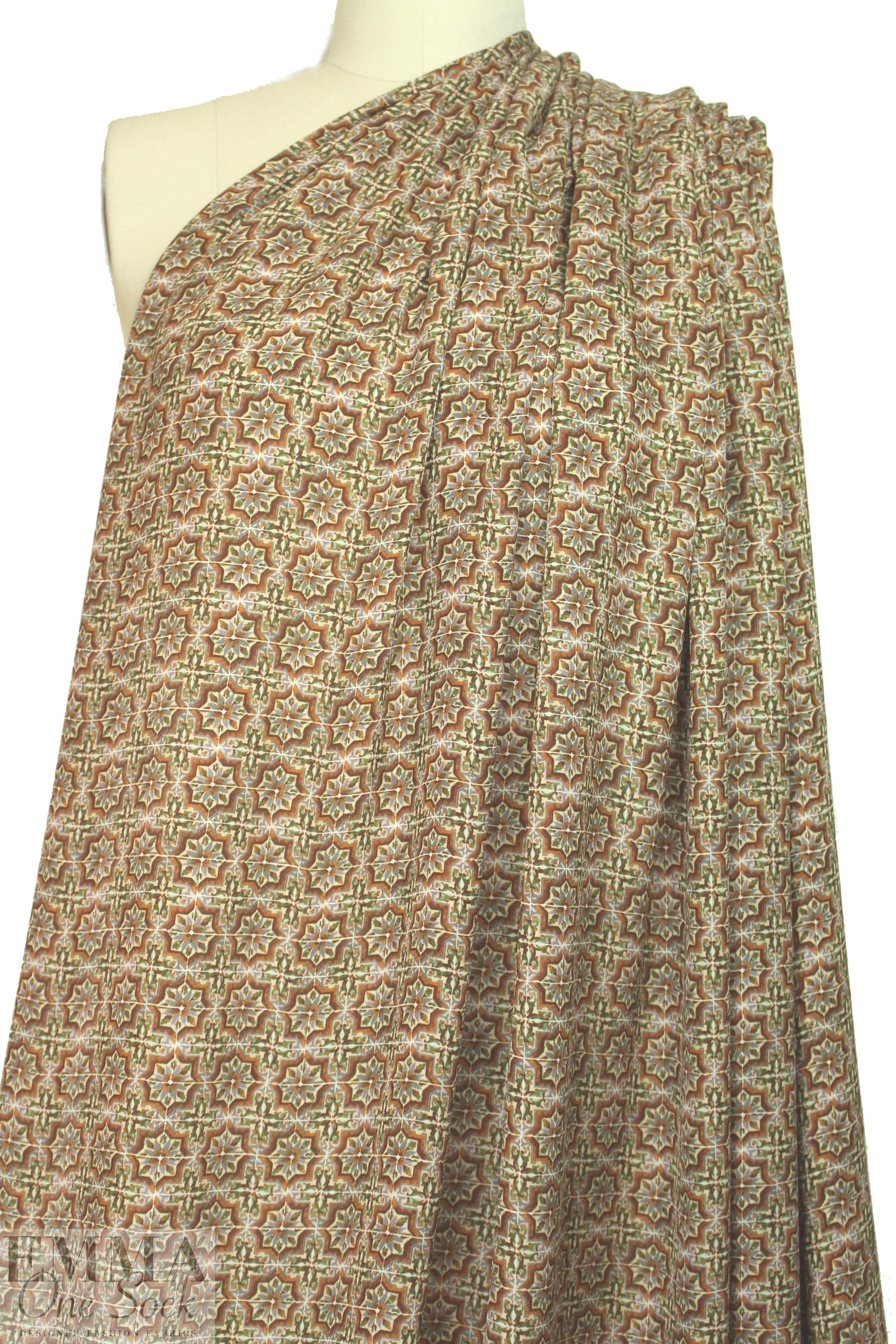 Italian earthtones medallion silk georgette 1 yard