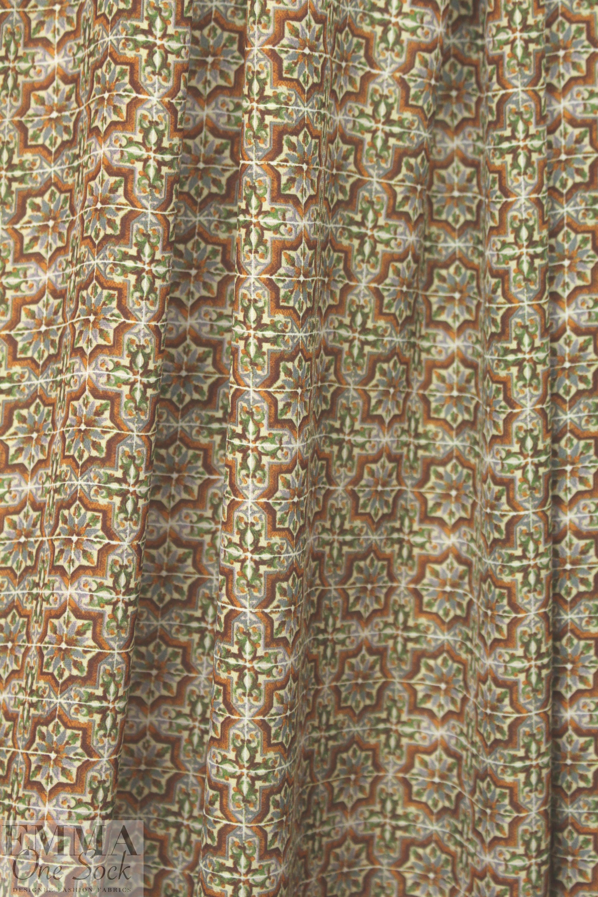 Italian earthtones medallion silk georgette 1 yard