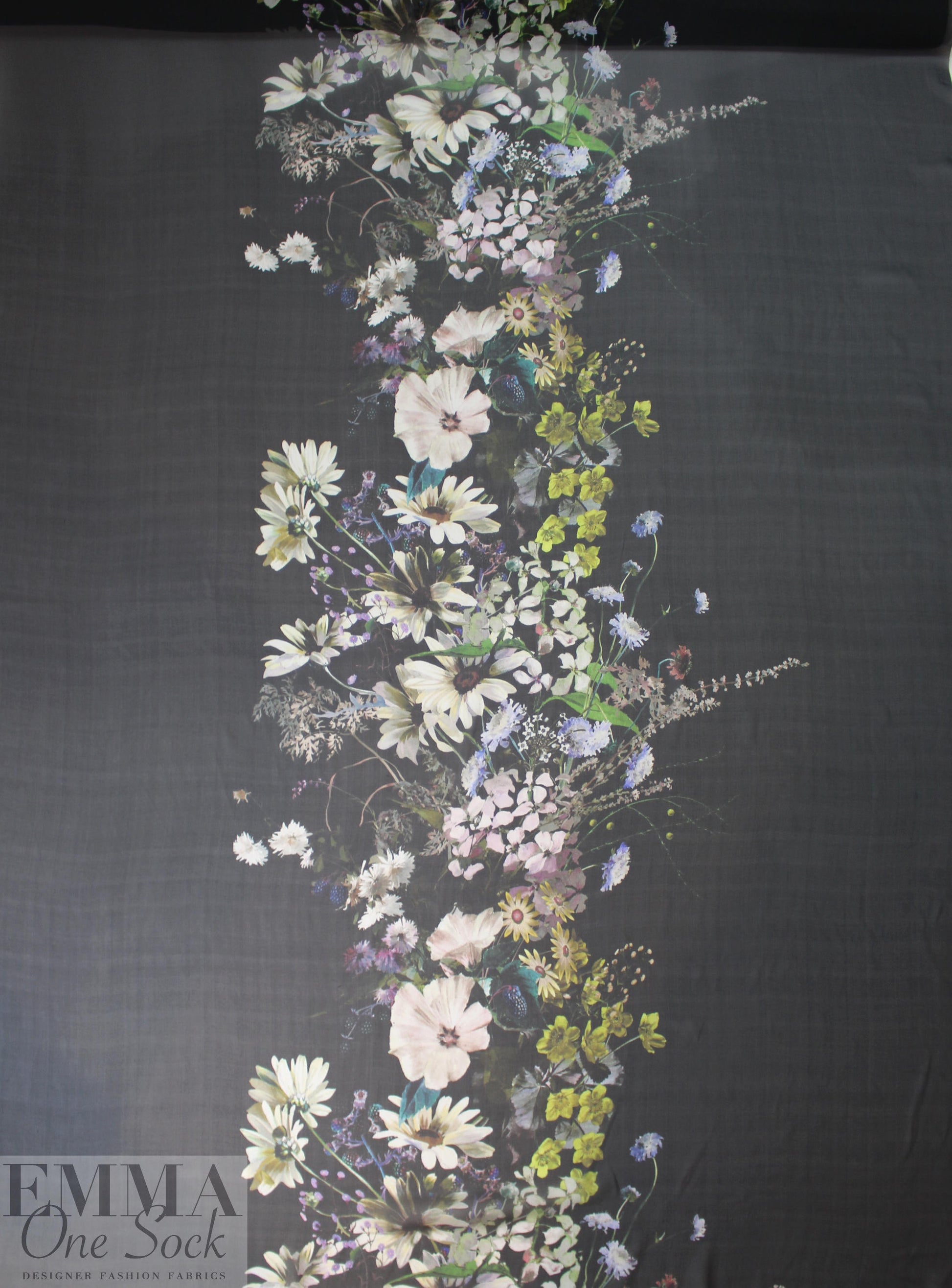 famous designer 'botanical nocturne' silk chiffon 1.125 yds