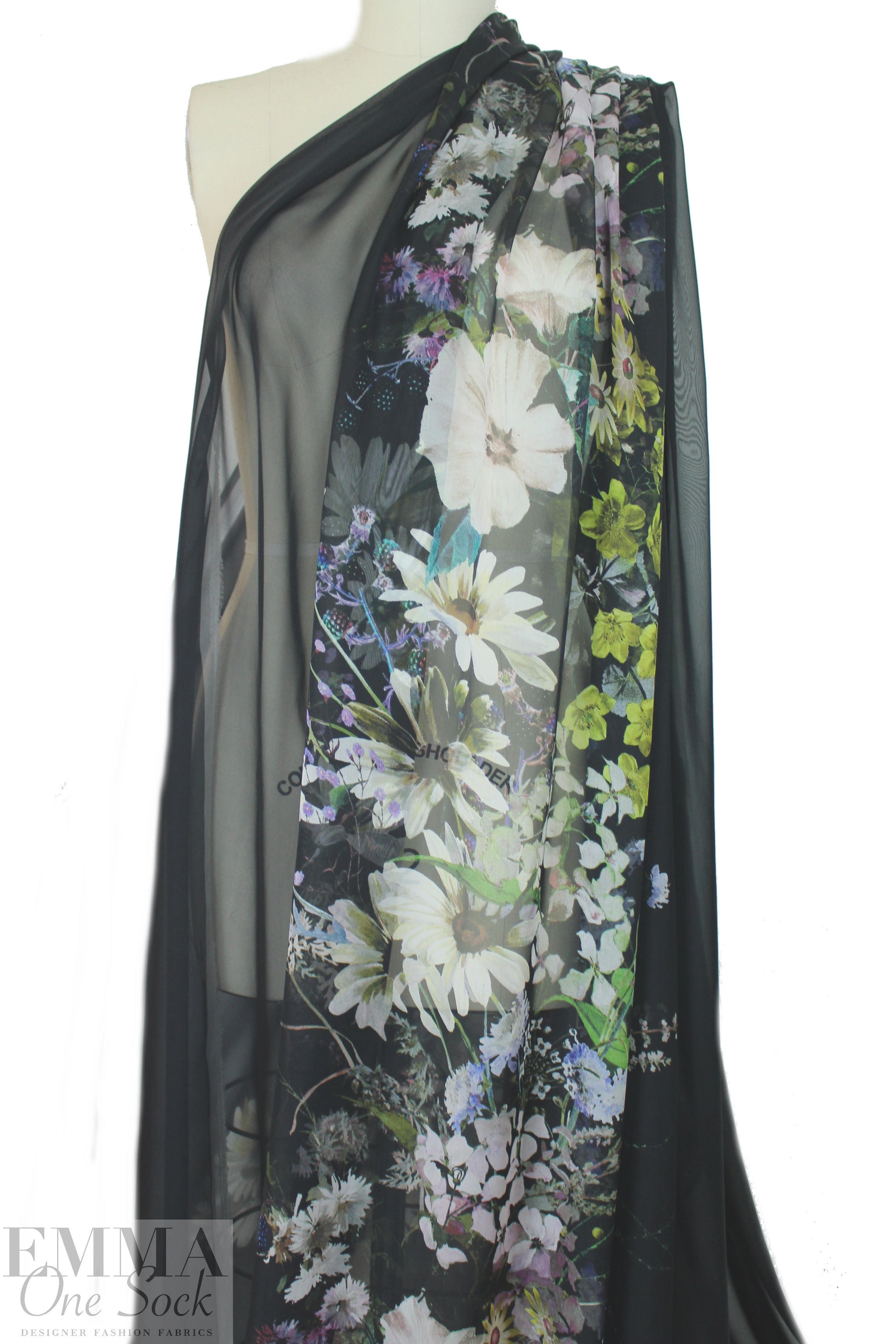 famous designer 'botanical nocturne' silk chiffon